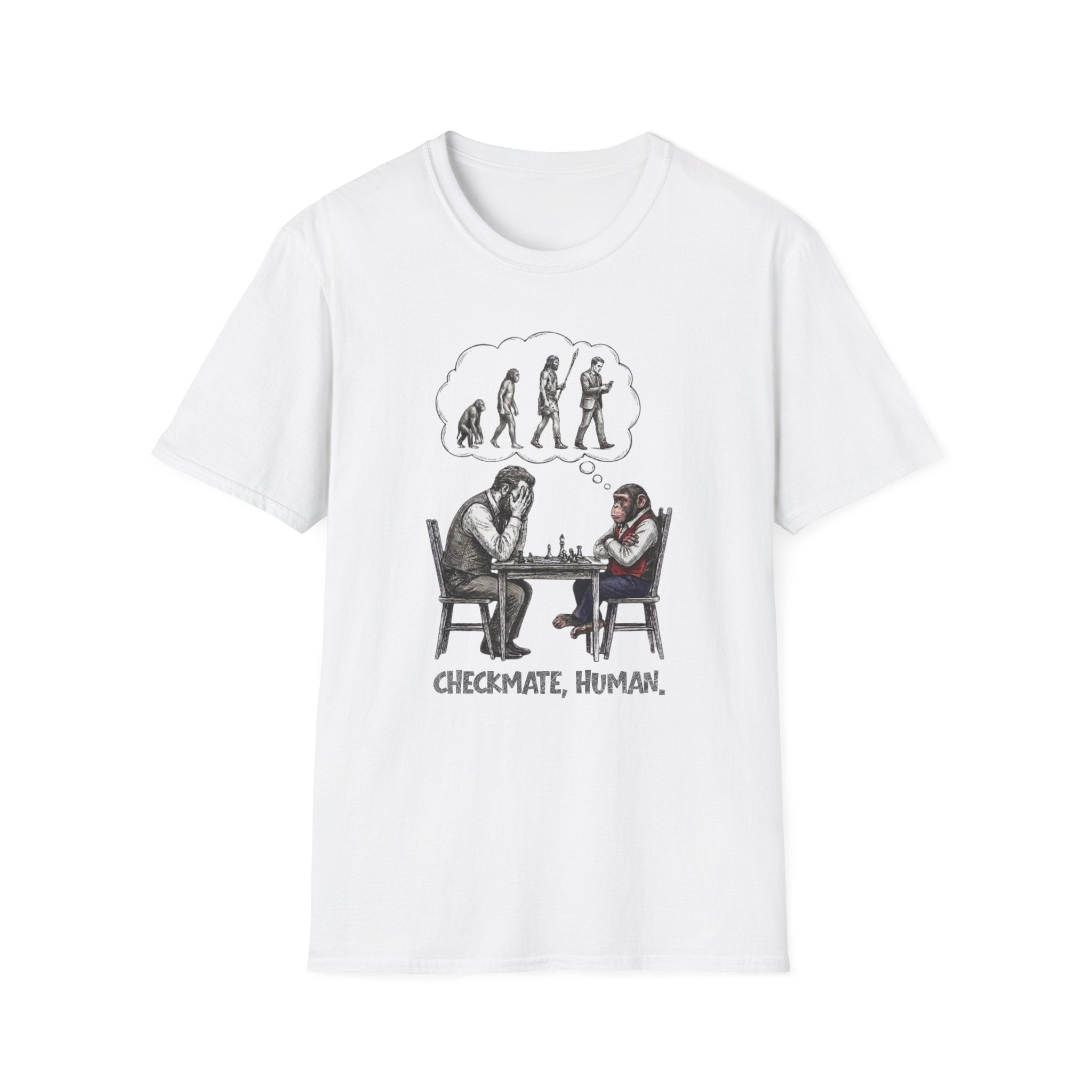 T-Shirt — 'Checkmate, Human' Chess Apes Evolution Graphic