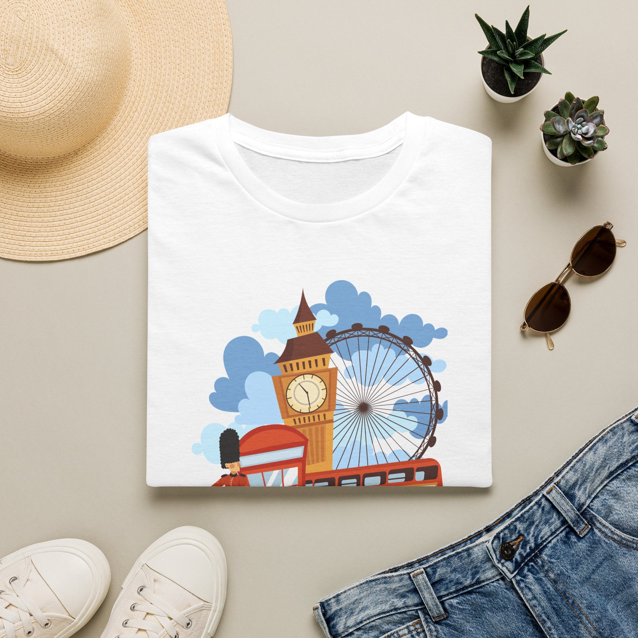 London Landmarks T‑Shirt — Big Ben, London Eye & Double-Decker Bus Design