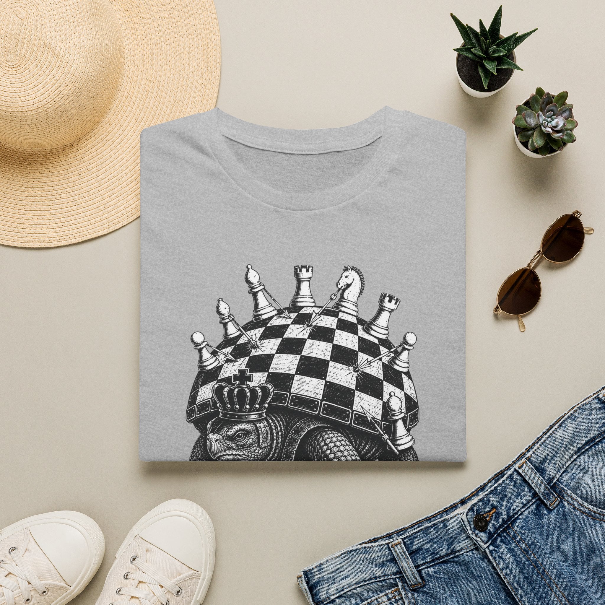 Caro-Kann Defense Chess T-Shirt — Vintage King & Crown Chessboard Design