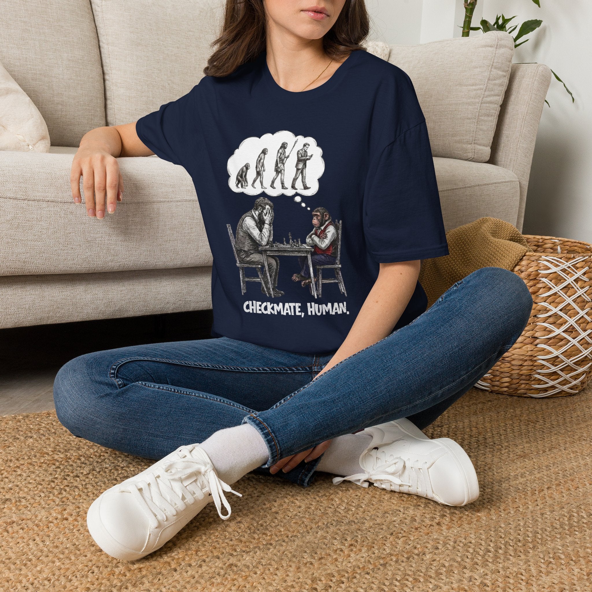 T-Shirt — 'Checkmate, Human' Chess Apes Evolution Graphic