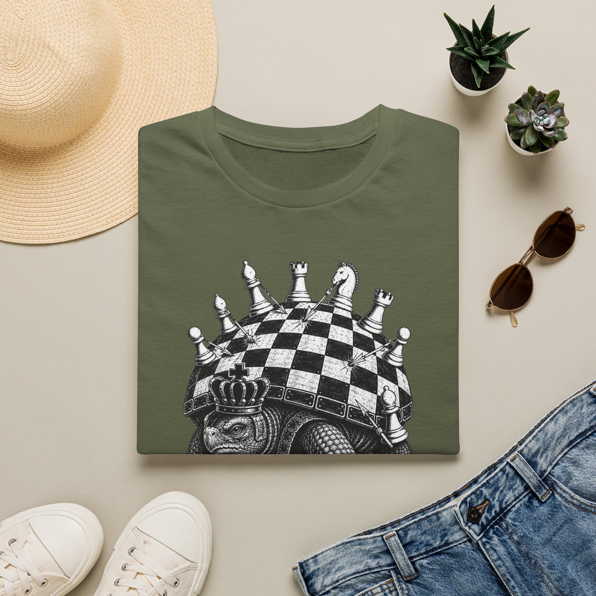 Caro-Kann Defense Chess T-Shirt — Vintage King & Crown Chessboard Design