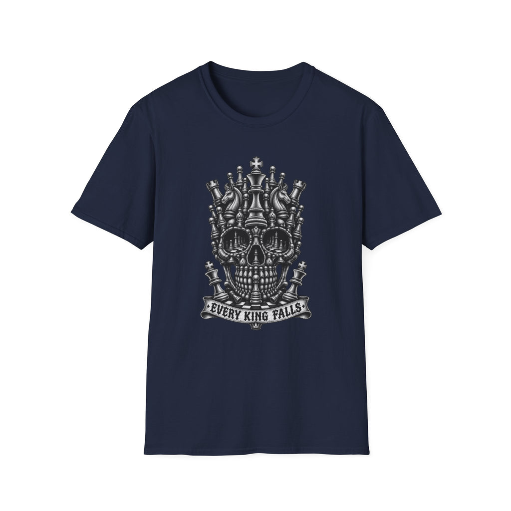 Skull Crown T-Shirt — 'Every King Falls' Gothic Chess Skull Tee