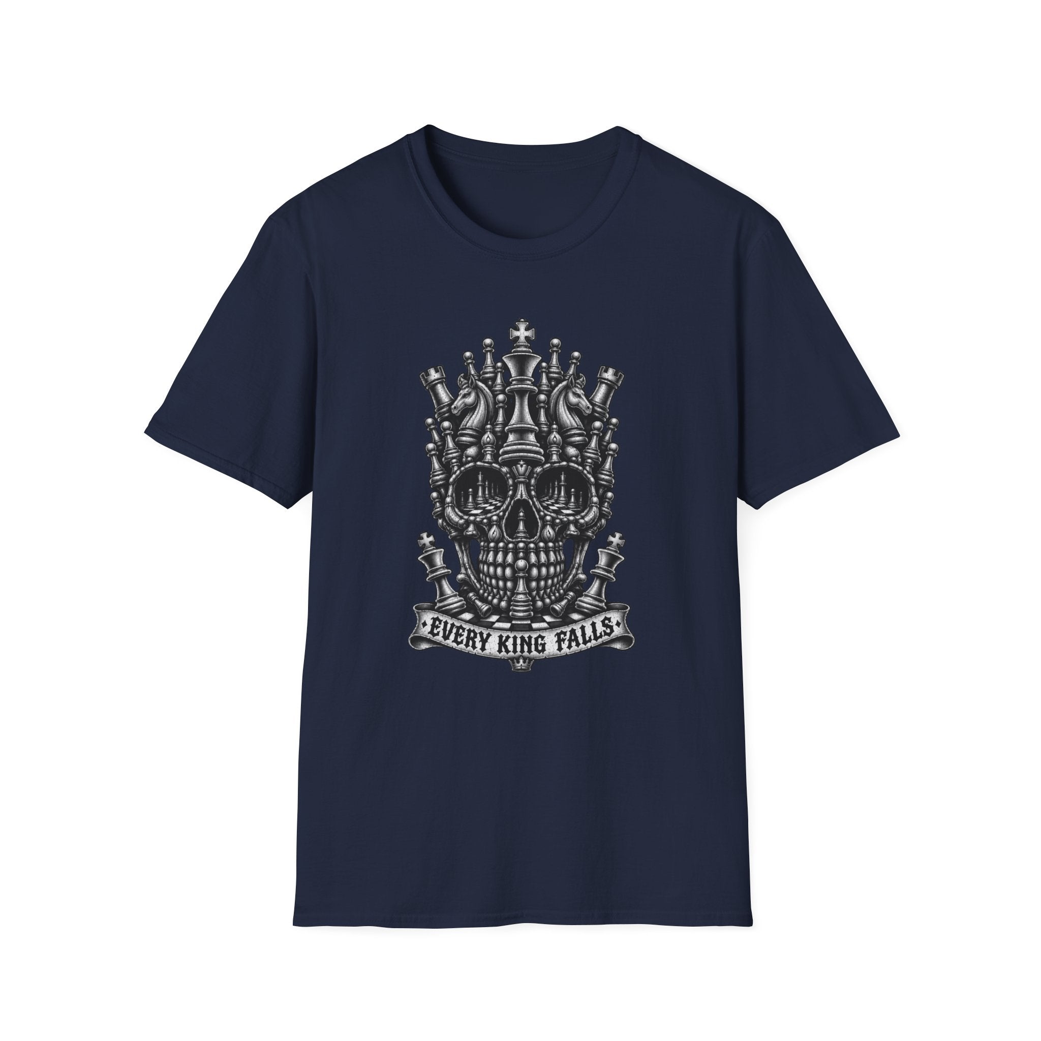 Skull Crown T-Shirt — 'Every King Falls' Gothic Chess Skull Tee