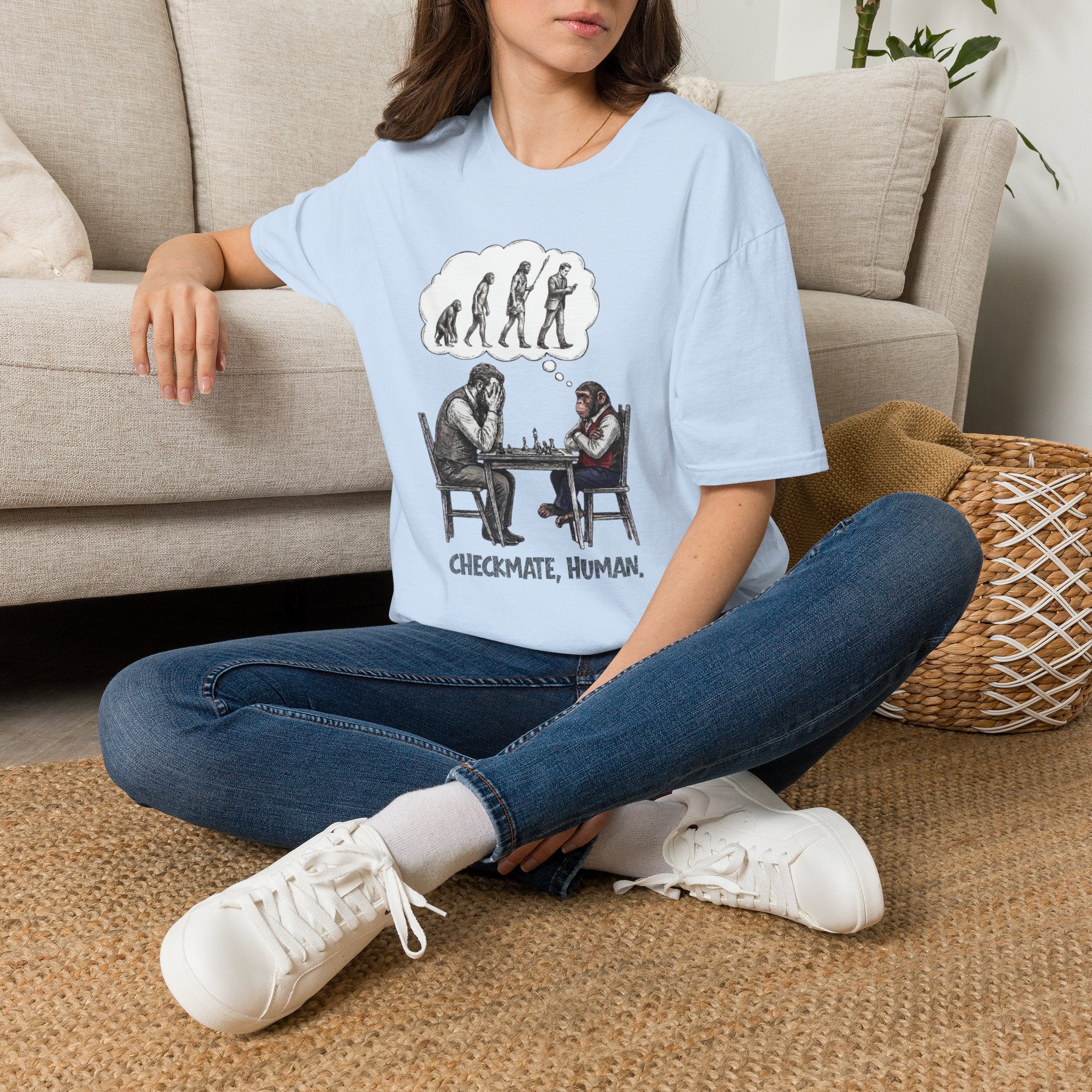 T-Shirt — 'Checkmate, Human' Chess Apes Evolution Graphic