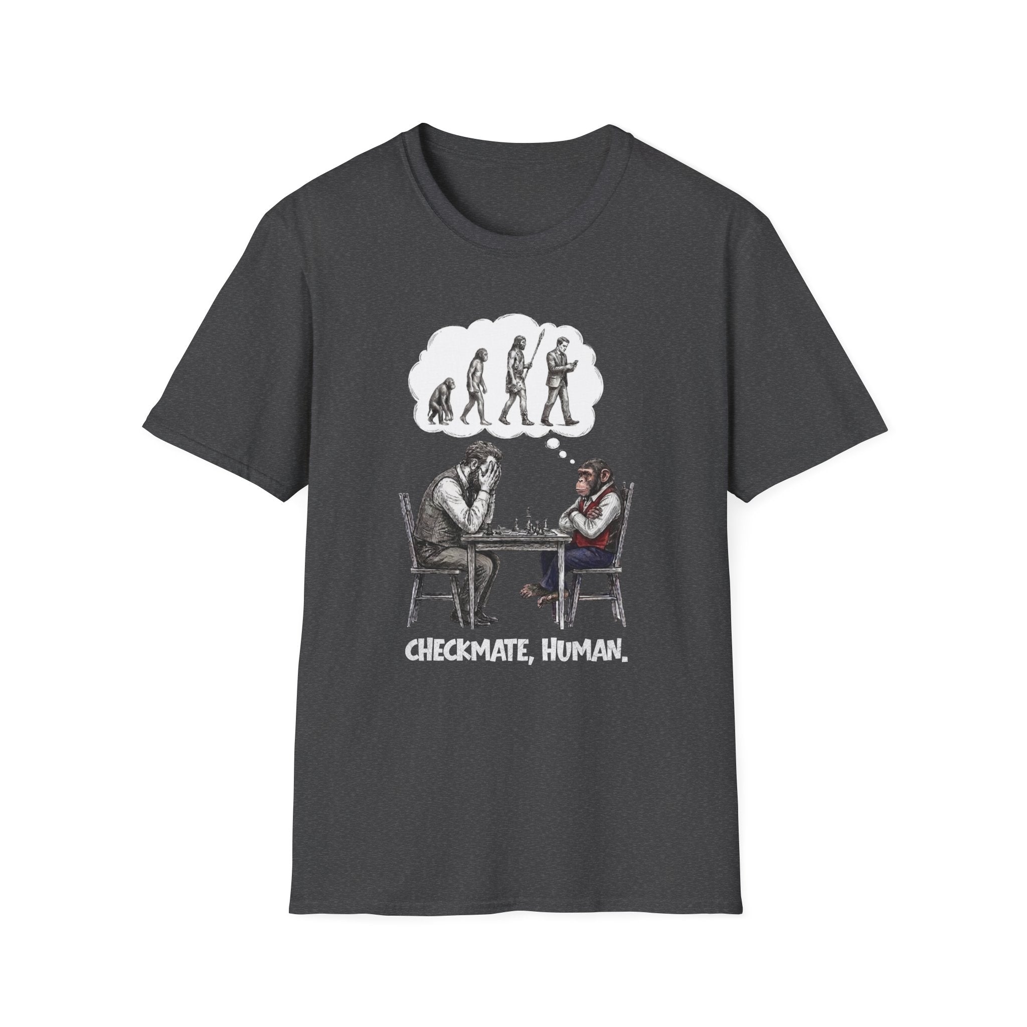 T-Shirt — 'Checkmate, Human' Chess Apes Evolution Graphic