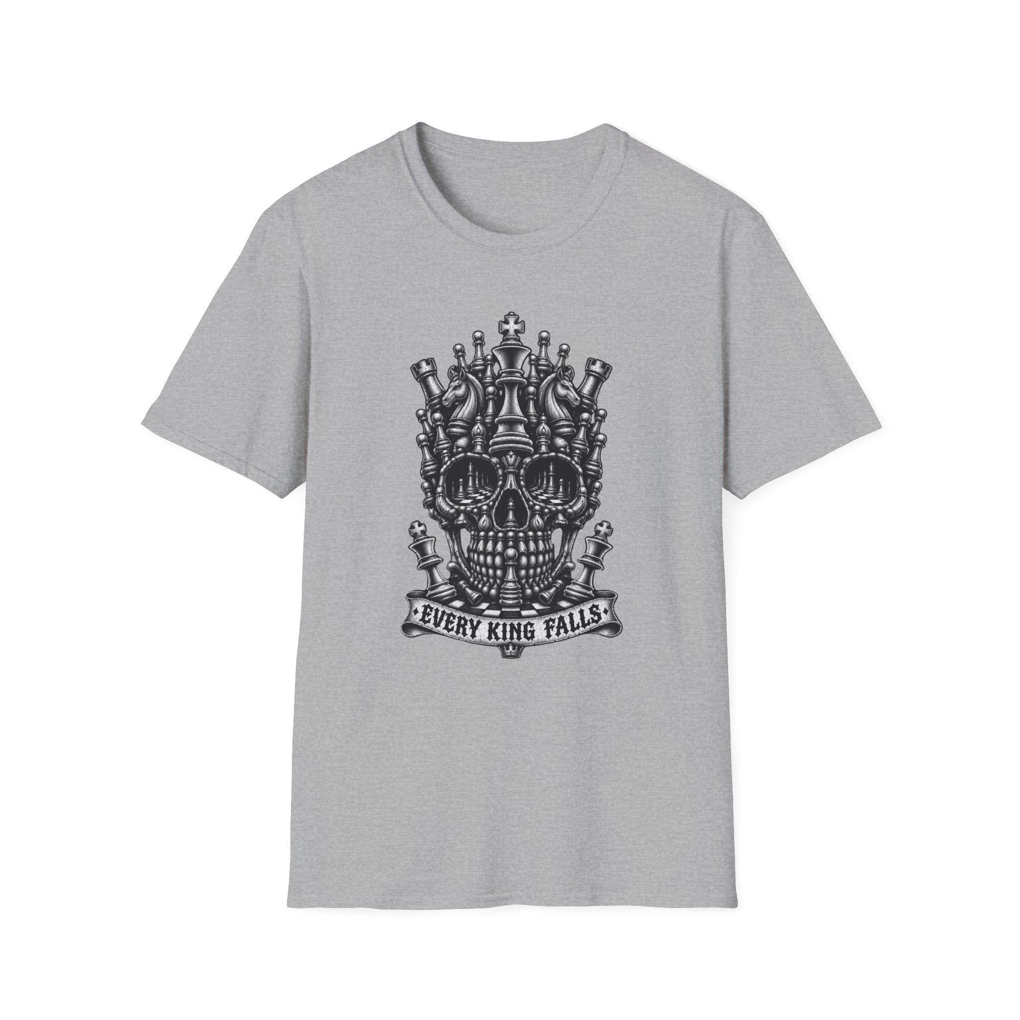 Skull Crown T-Shirt — 'Every King Falls' Gothic Chess Skull Tee