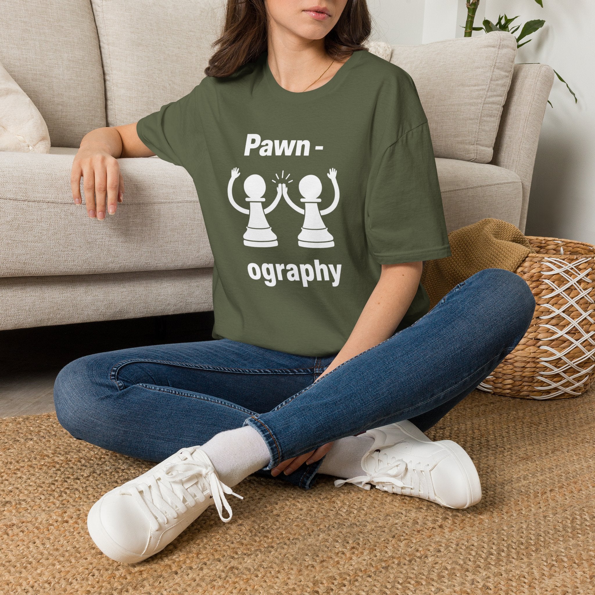 Pawn-ography Chess T-Shirt — Funny Pawn High-Five Tee for Chess Players & Gifts