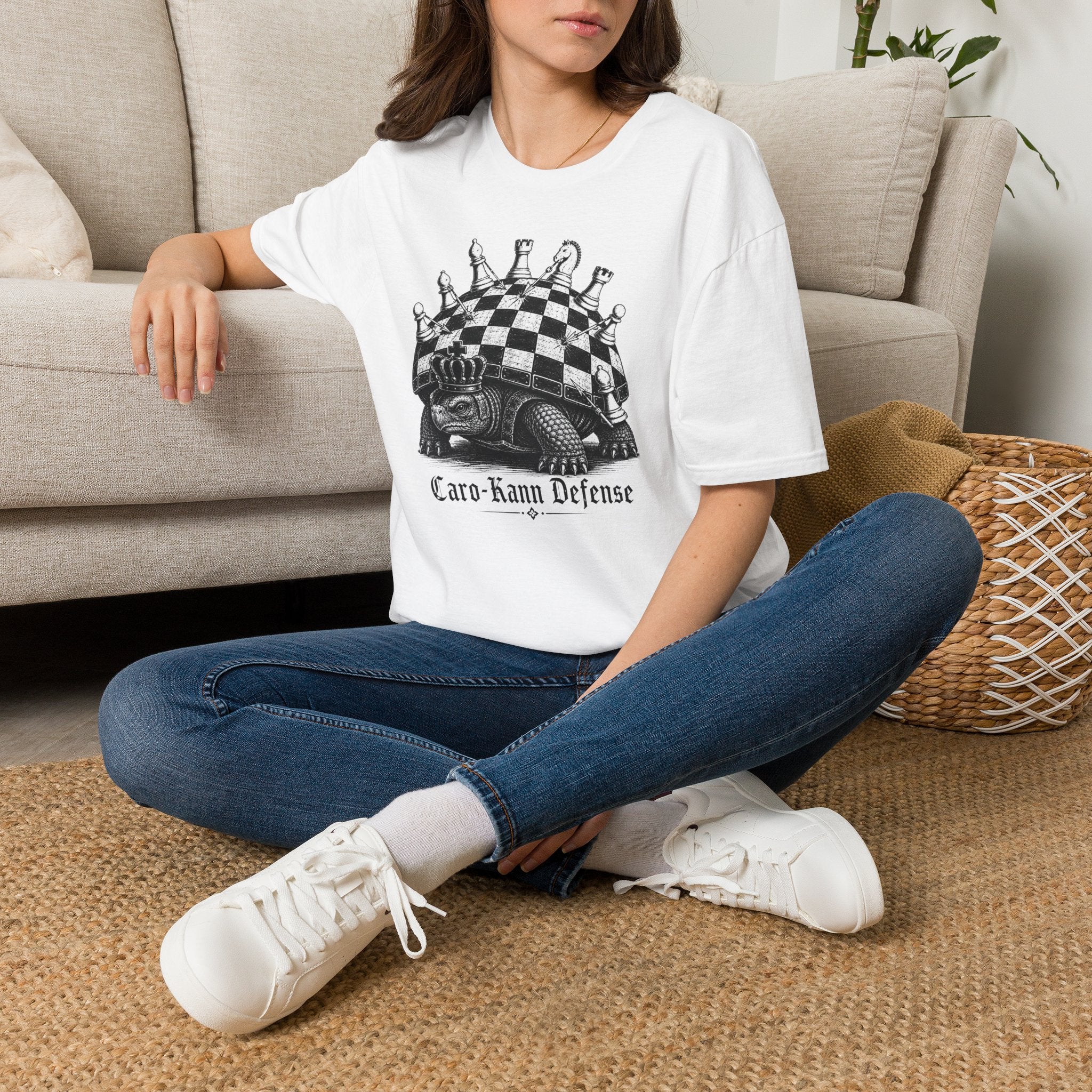 Caro-Kann Defense Chess T-Shirt — Vintage King & Crown Chessboard Design