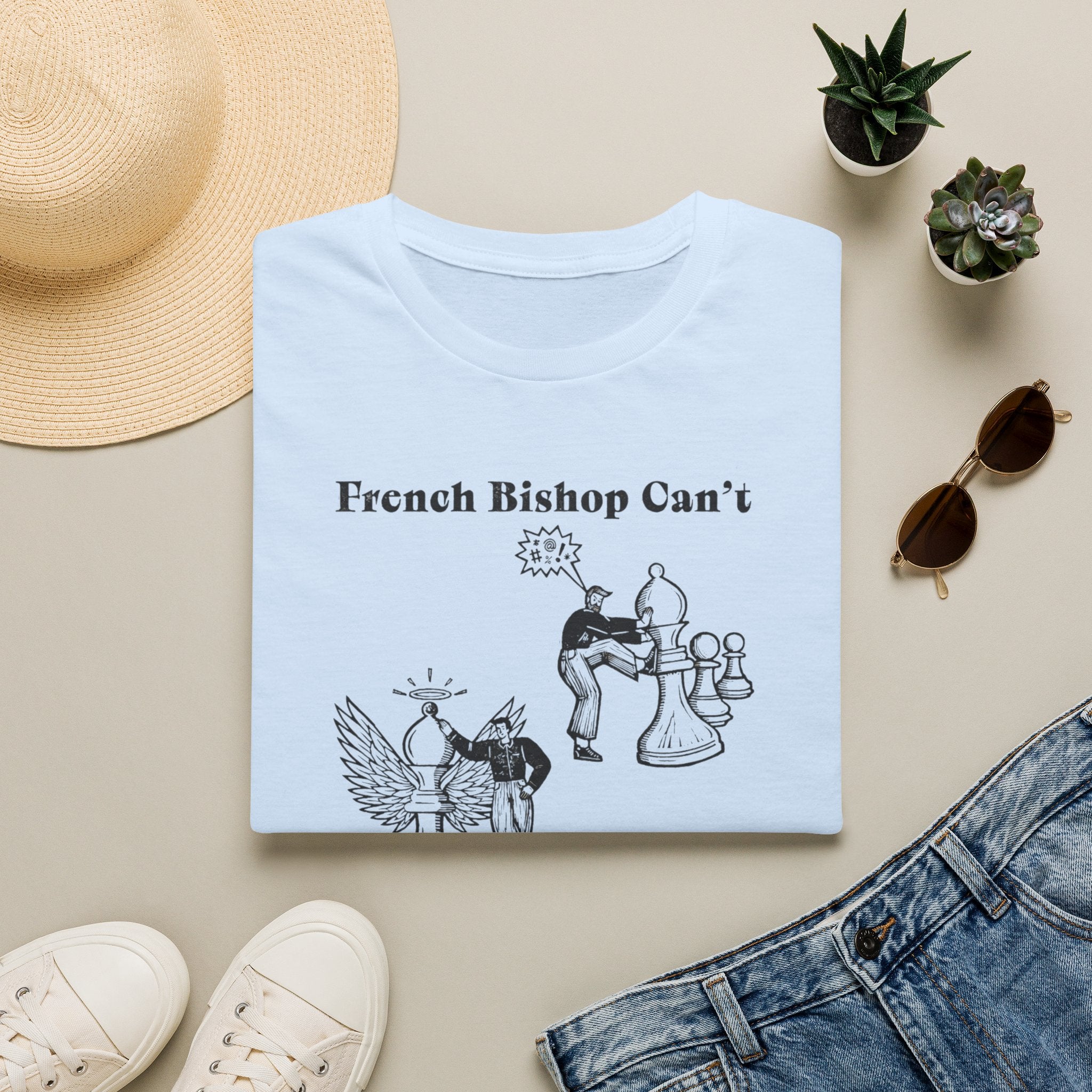 Chess T-Shirt — "French Bishop Can't / Caro Bishop Kann" Vintage Chess Humor Tee