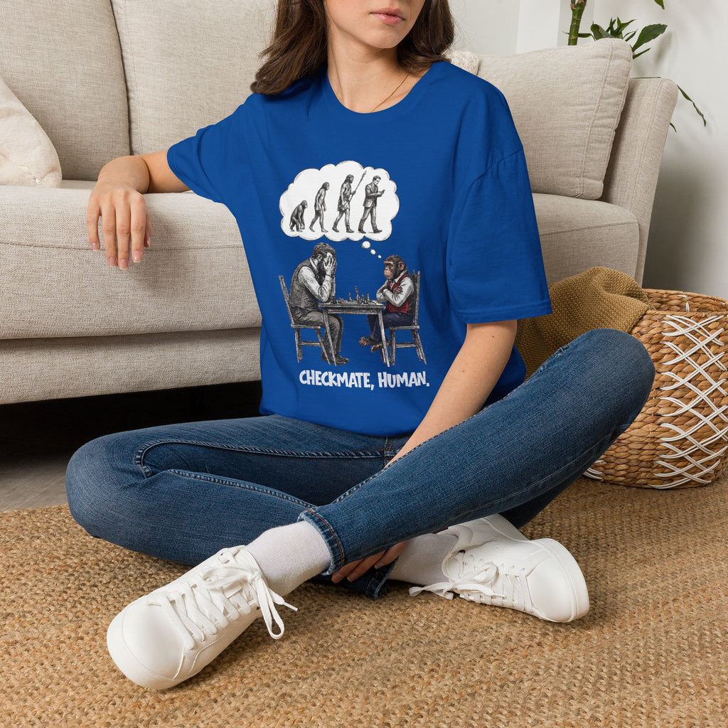 T-Shirt — 'Checkmate, Human' Chess Apes Evolution Graphic