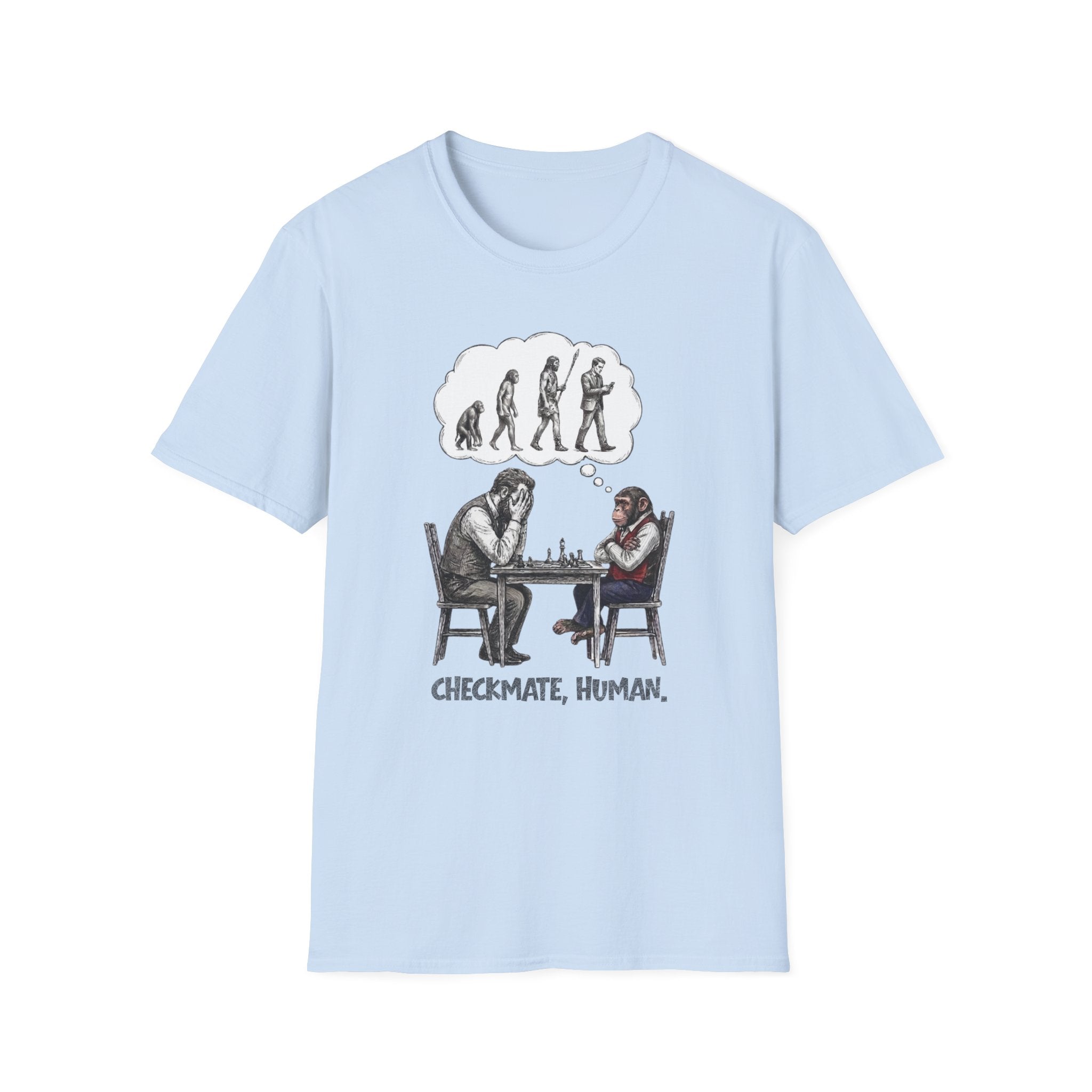 T-Shirt — 'Checkmate, Human' Chess Apes Evolution Graphic