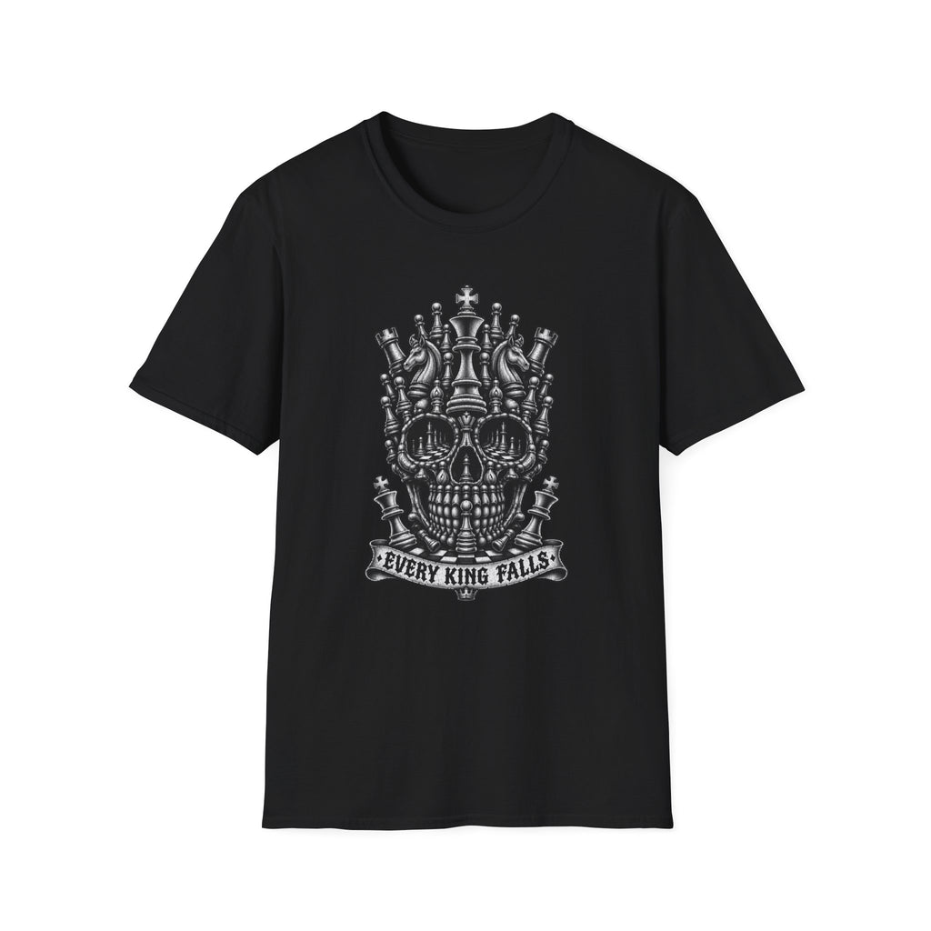 Skull Crown T-Shirt — 'Every King Falls' Gothic Chess Skull Tee