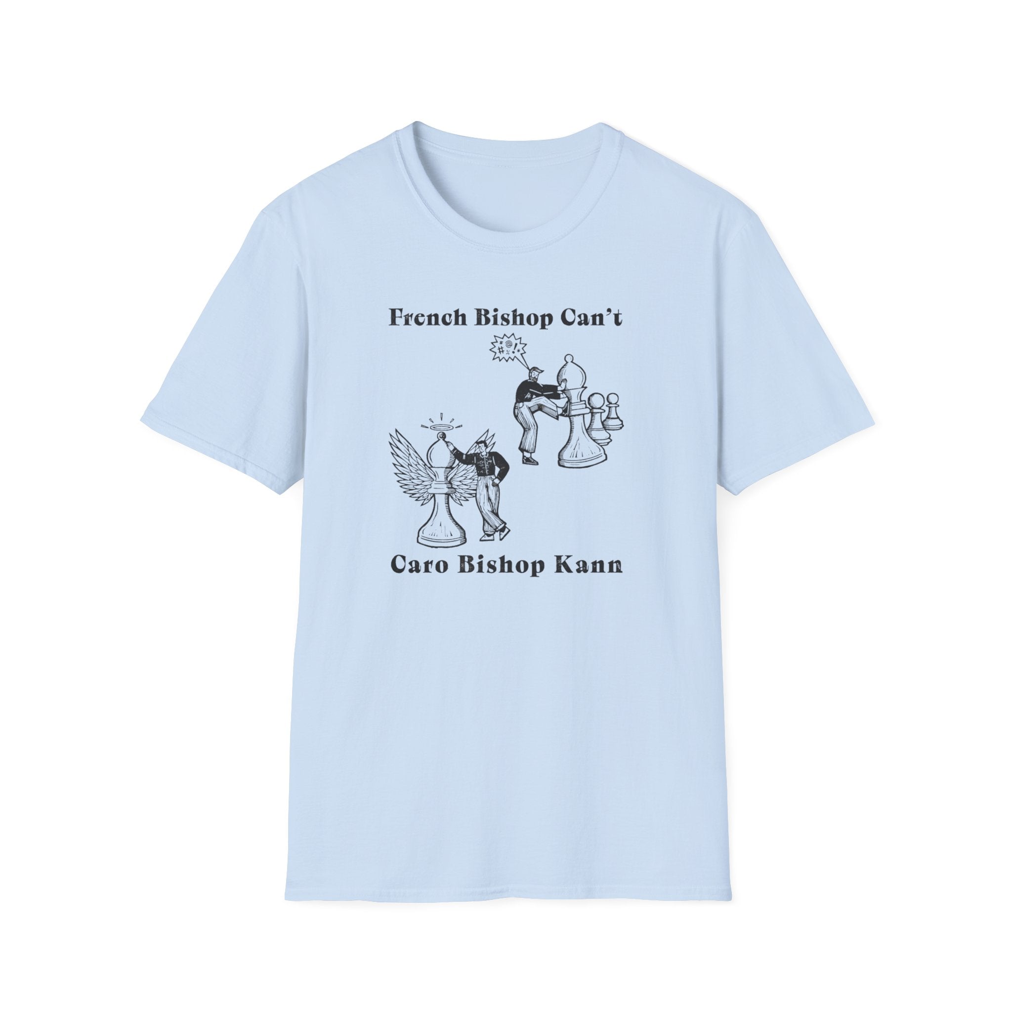 Chess T-Shirt — "French Bishop Can't / Caro Bishop Kann" Vintage Chess Humor Tee