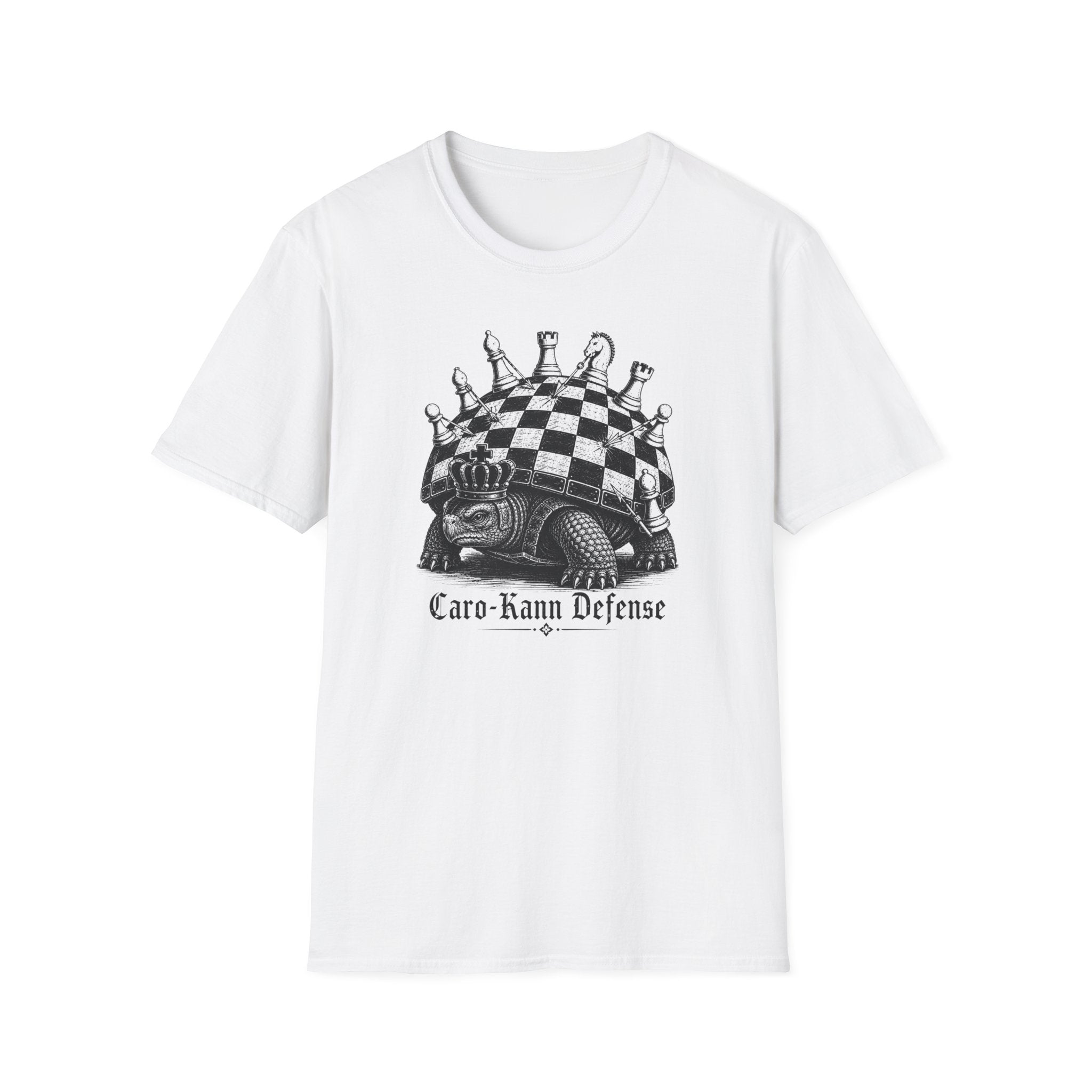 Caro-Kann Defense Chess T-Shirt — Vintage King & Crown Chessboard Design