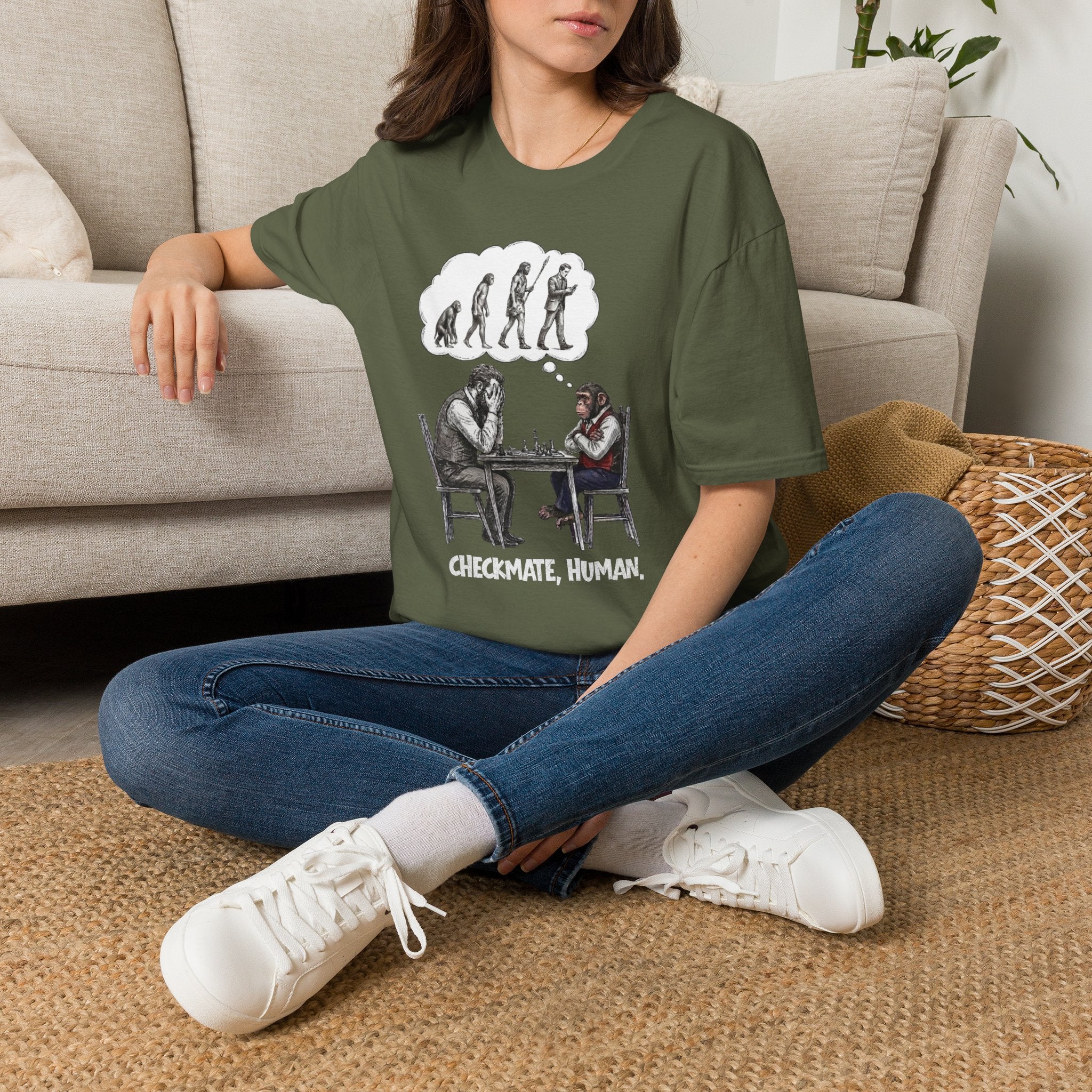 T-Shirt — 'Checkmate, Human' Chess Apes Evolution Graphic
