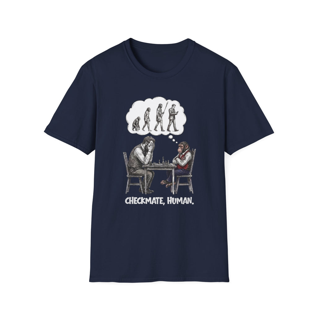 T-Shirt — 'Checkmate, Human' Chess Apes Evolution Graphic