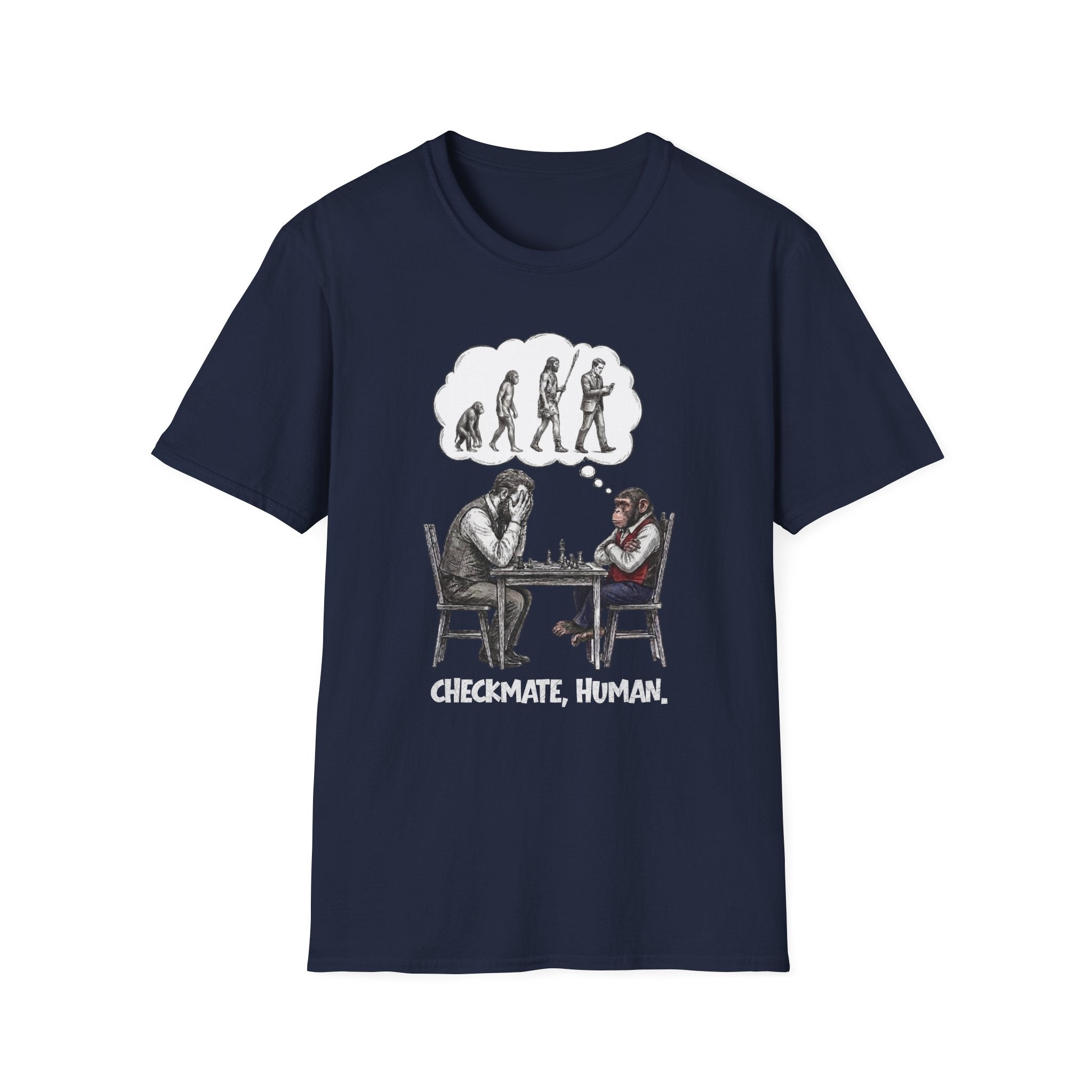 T-Shirt — 'Checkmate, Human' Chess Apes Evolution Graphic