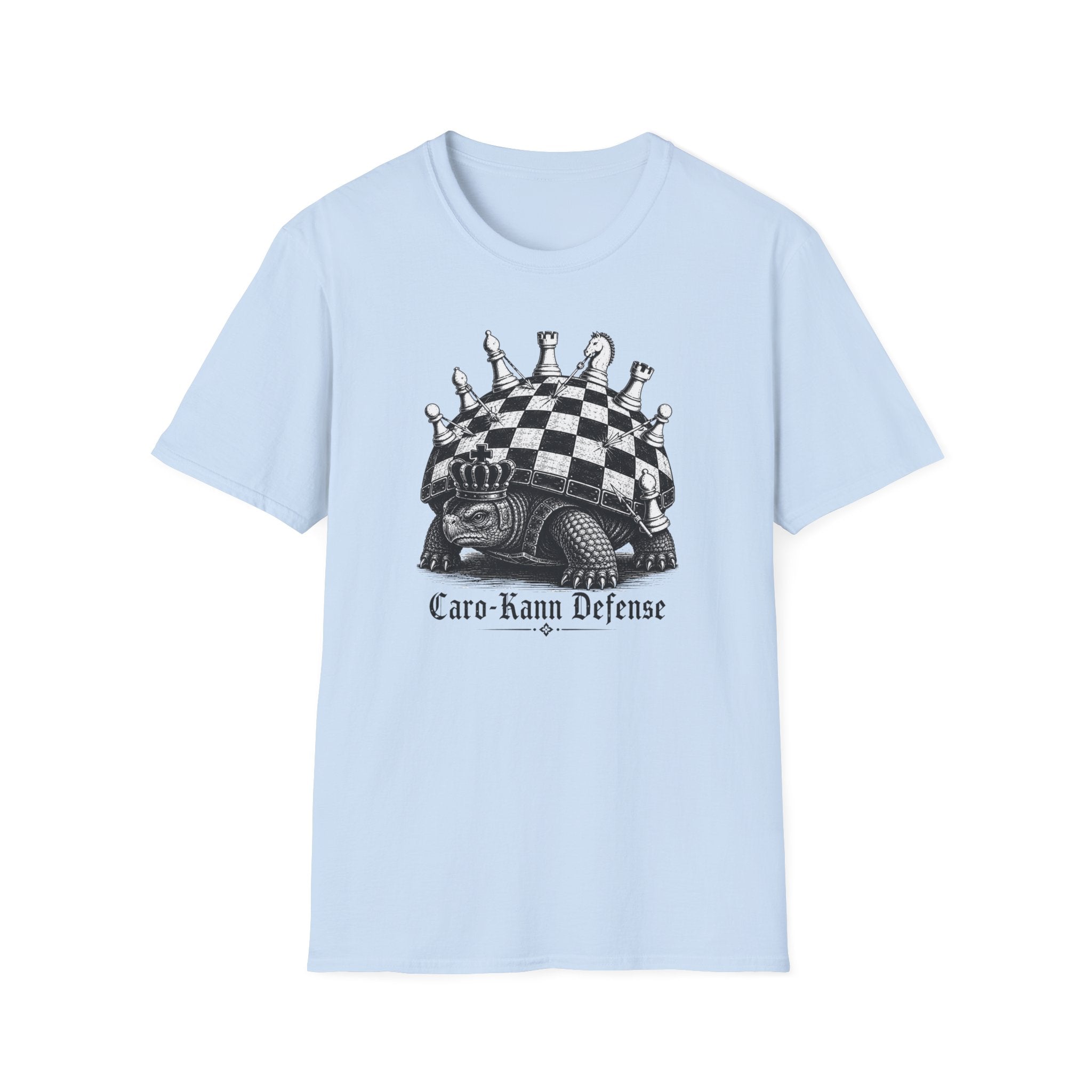 Caro-Kann Defense Chess T-Shirt — Vintage King & Crown Chessboard Design