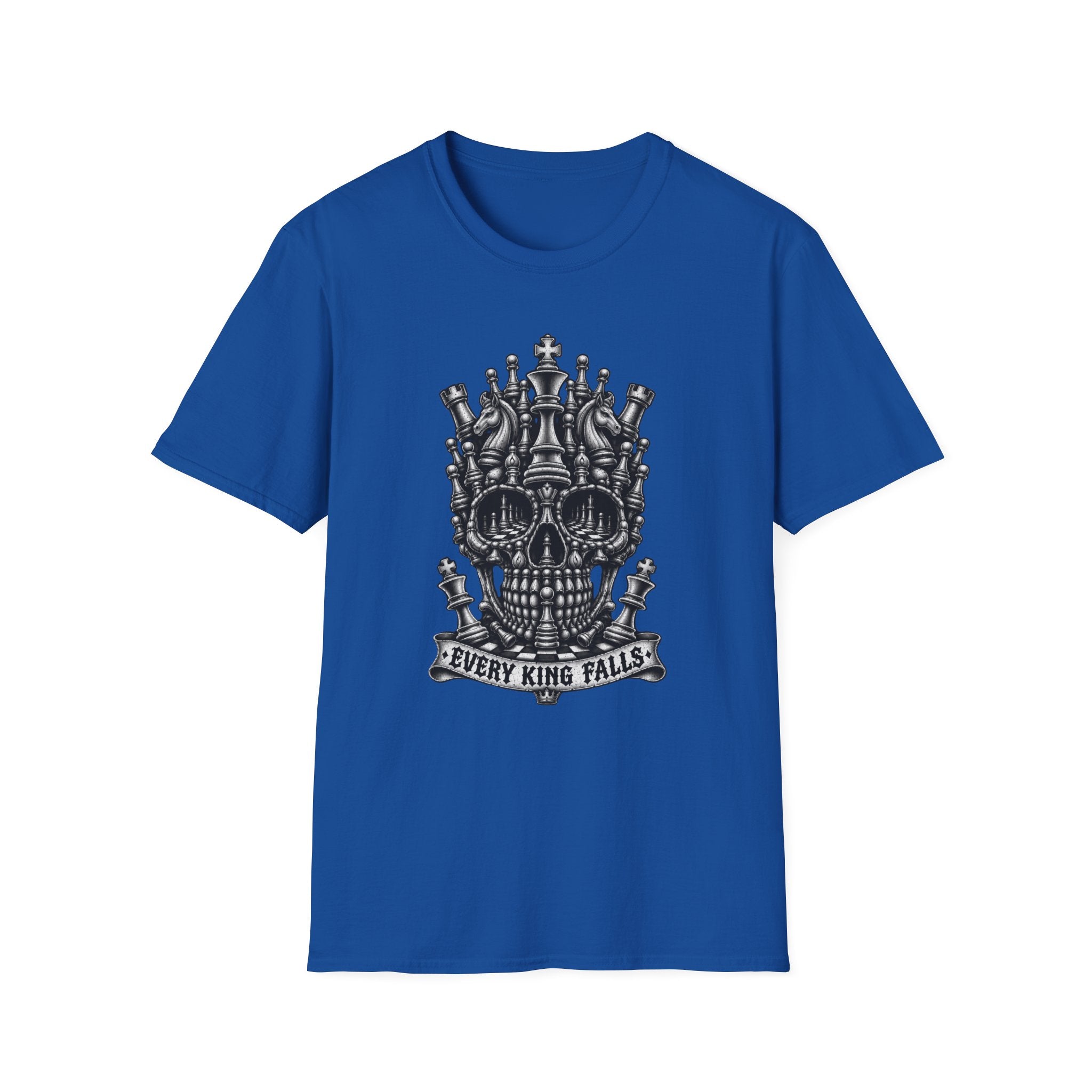 Skull Crown T-Shirt — 'Every King Falls' Gothic Chess Skull Tee