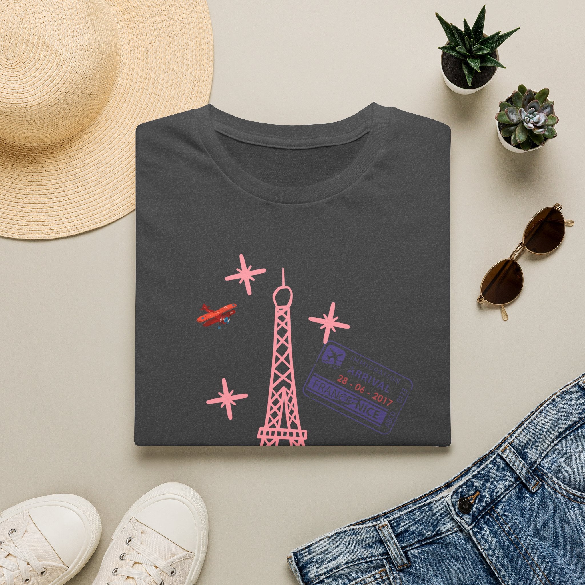 Paris Eiffel Tower Travel T‑Shirt — 'I Need Coffee' Cute Pink Landmark Tee