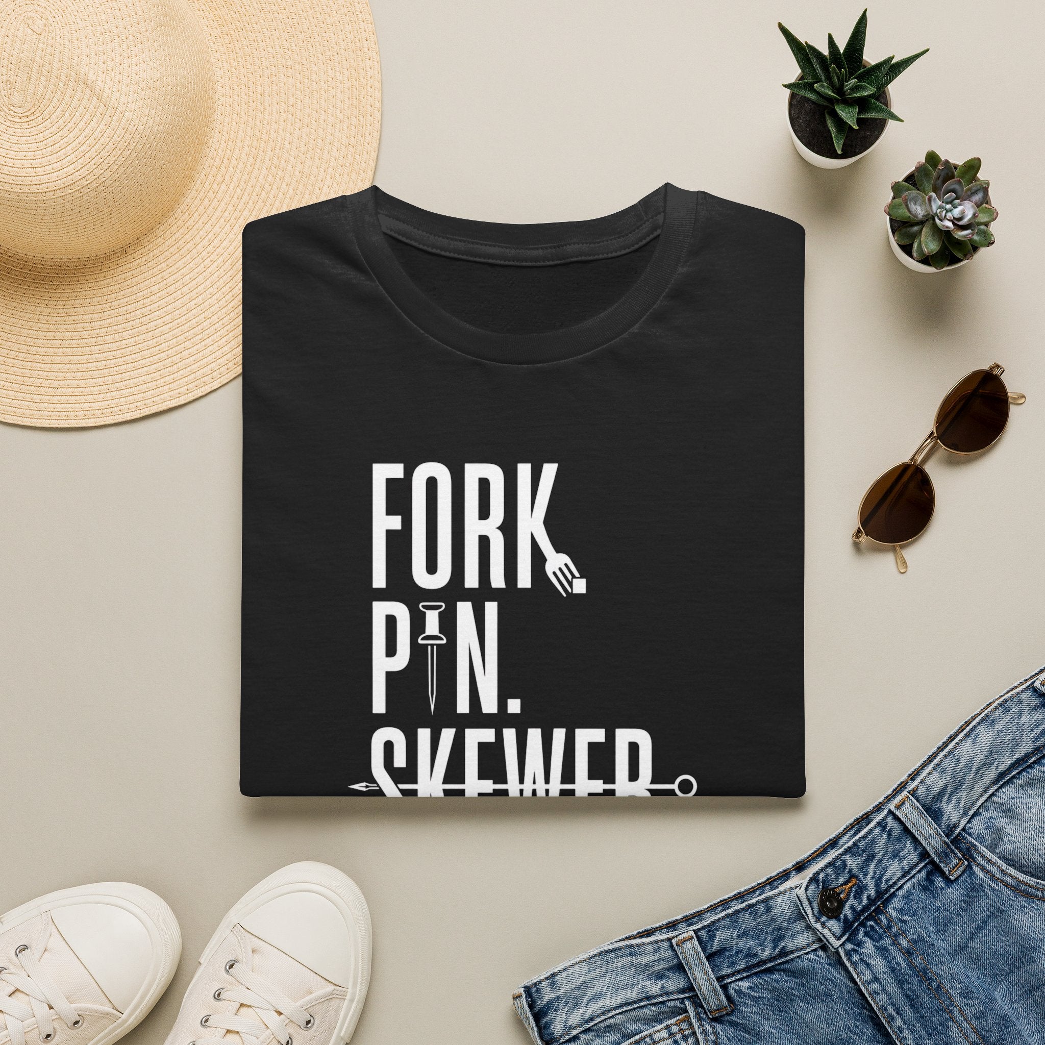 T-Shirt — 'Fork. Pin. Skewer.' Chef Tools Graphic Tee