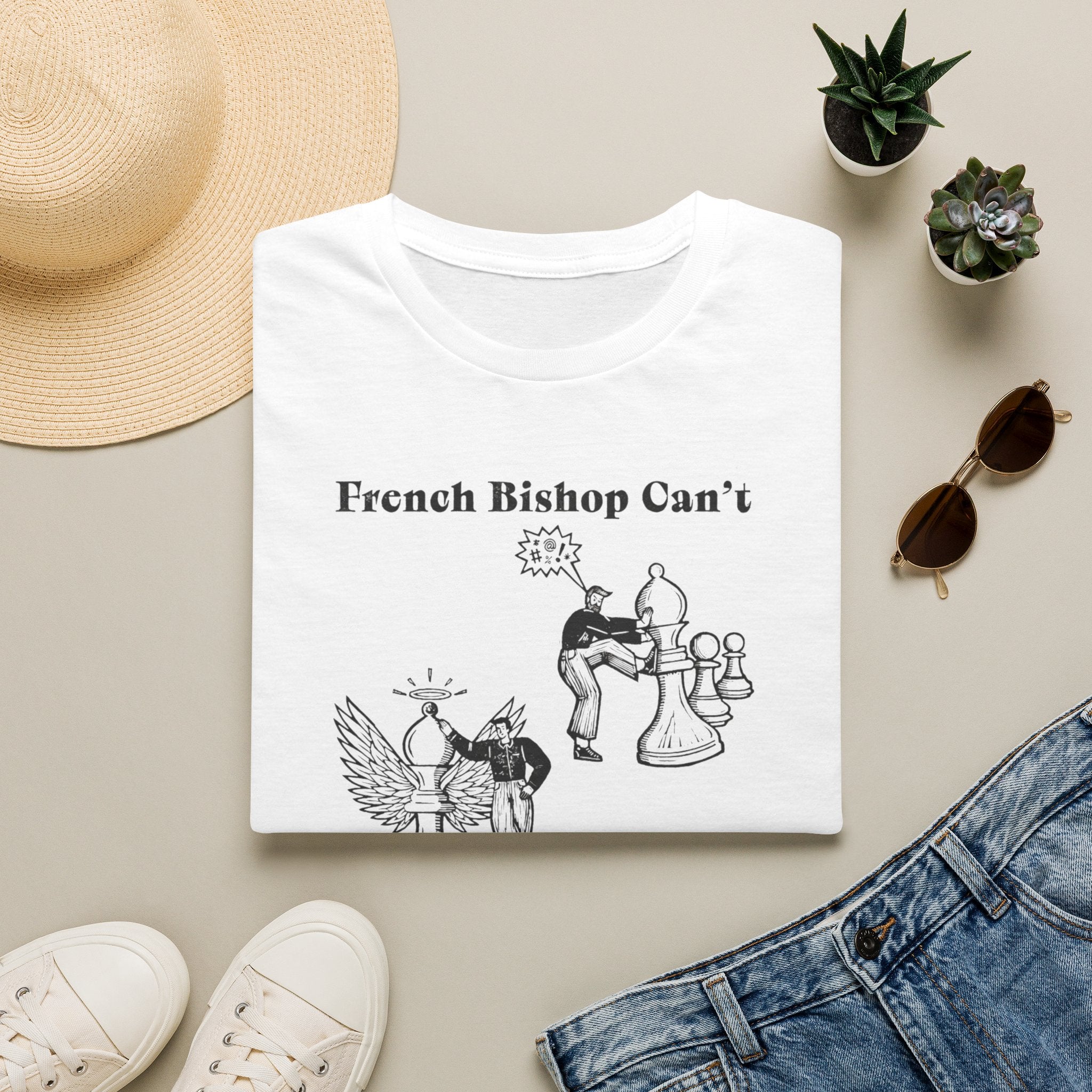 Chess T-Shirt — "French Bishop Can't / Caro Bishop Kann" Vintage Chess Humor Tee