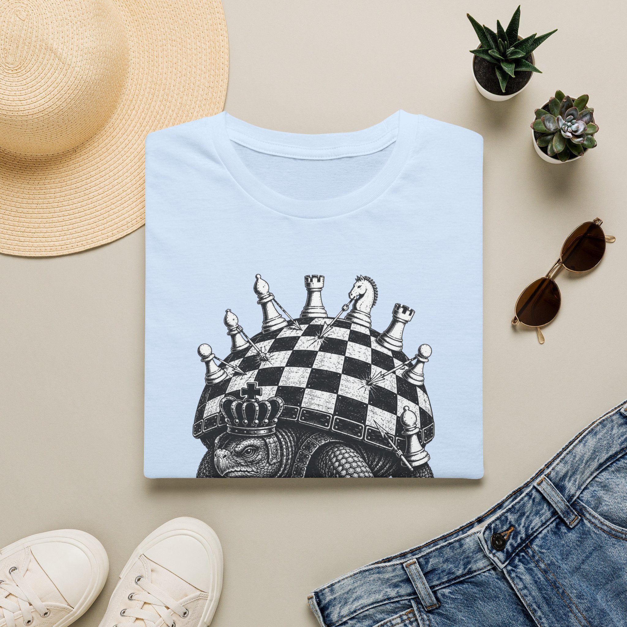 Caro-Kann Defense Chess T-Shirt — Vintage King & Crown Chessboard Design