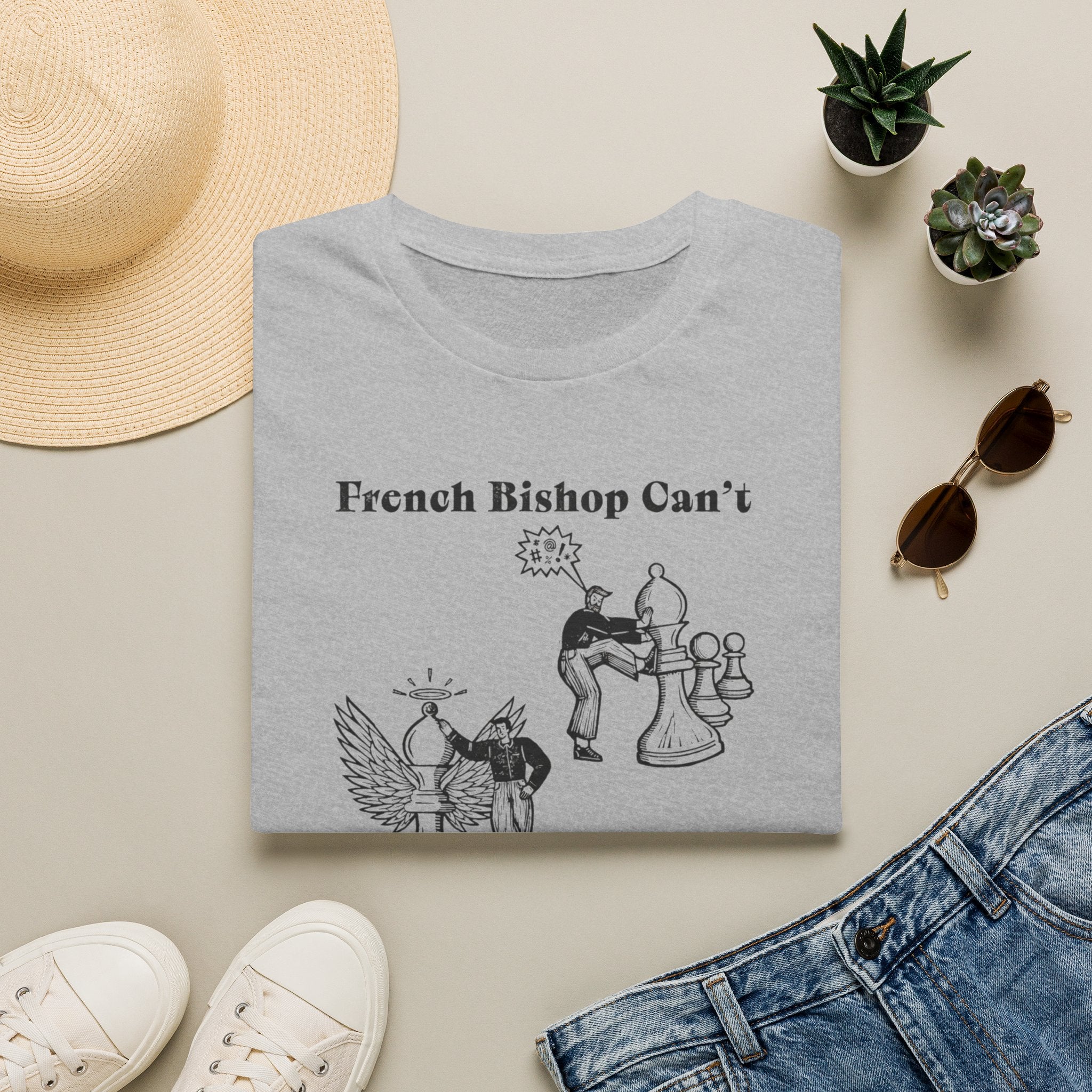 Chess T-Shirt — "French Bishop Can't / Caro Bishop Kann" Vintage Chess Humor Tee