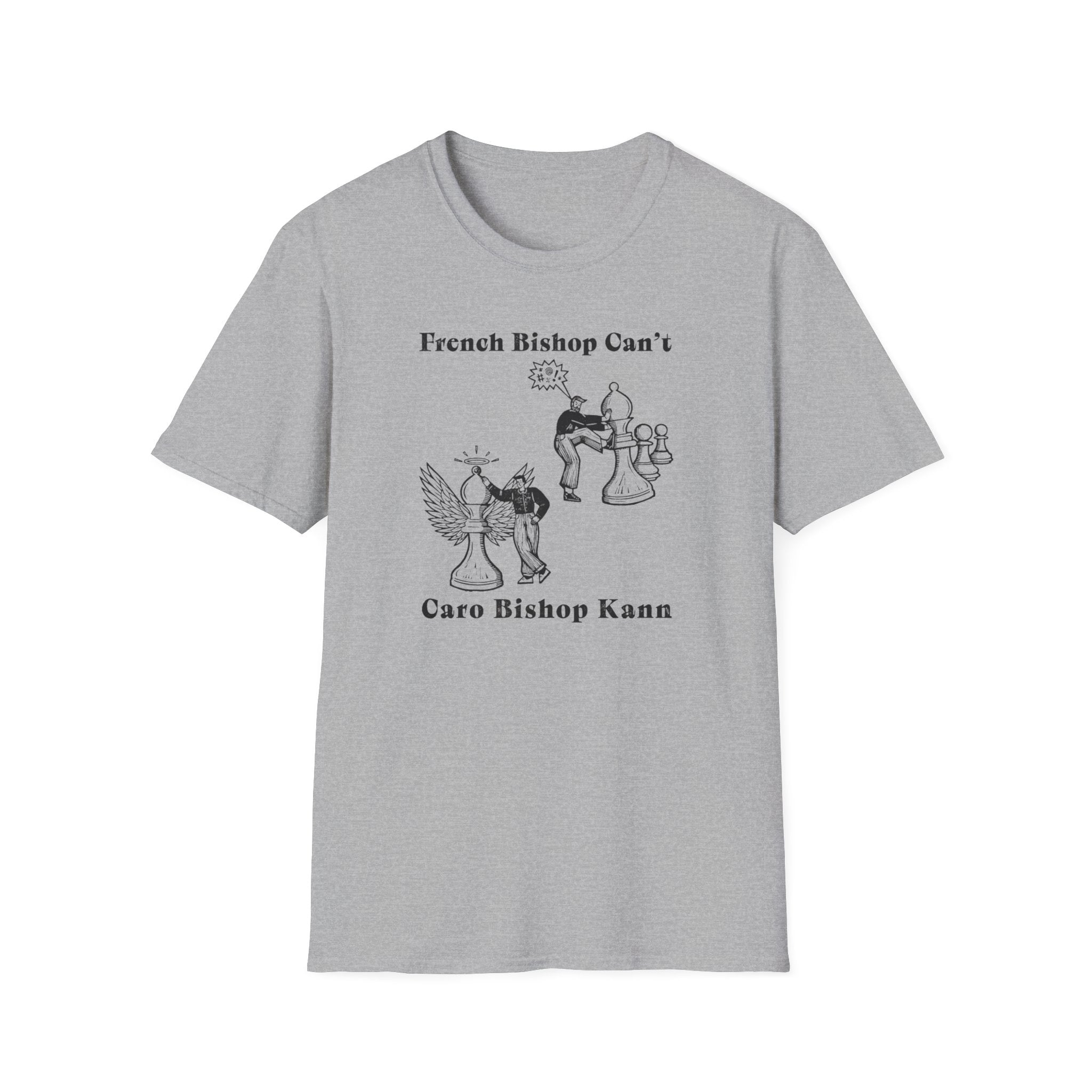 Chess T-Shirt — "French Bishop Can't / Caro Bishop Kann" Vintage Chess Humor Tee