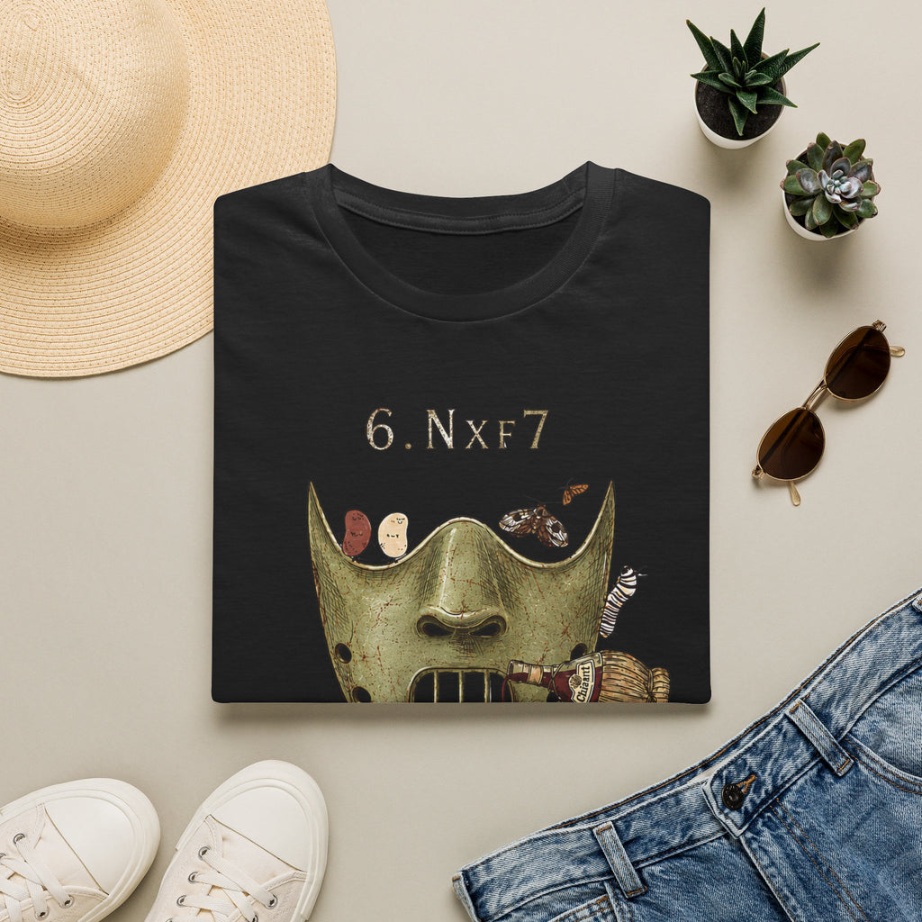 6.Nxf7 Chess Mask T‑Shirt — Novelty Chess Puzzle Tee