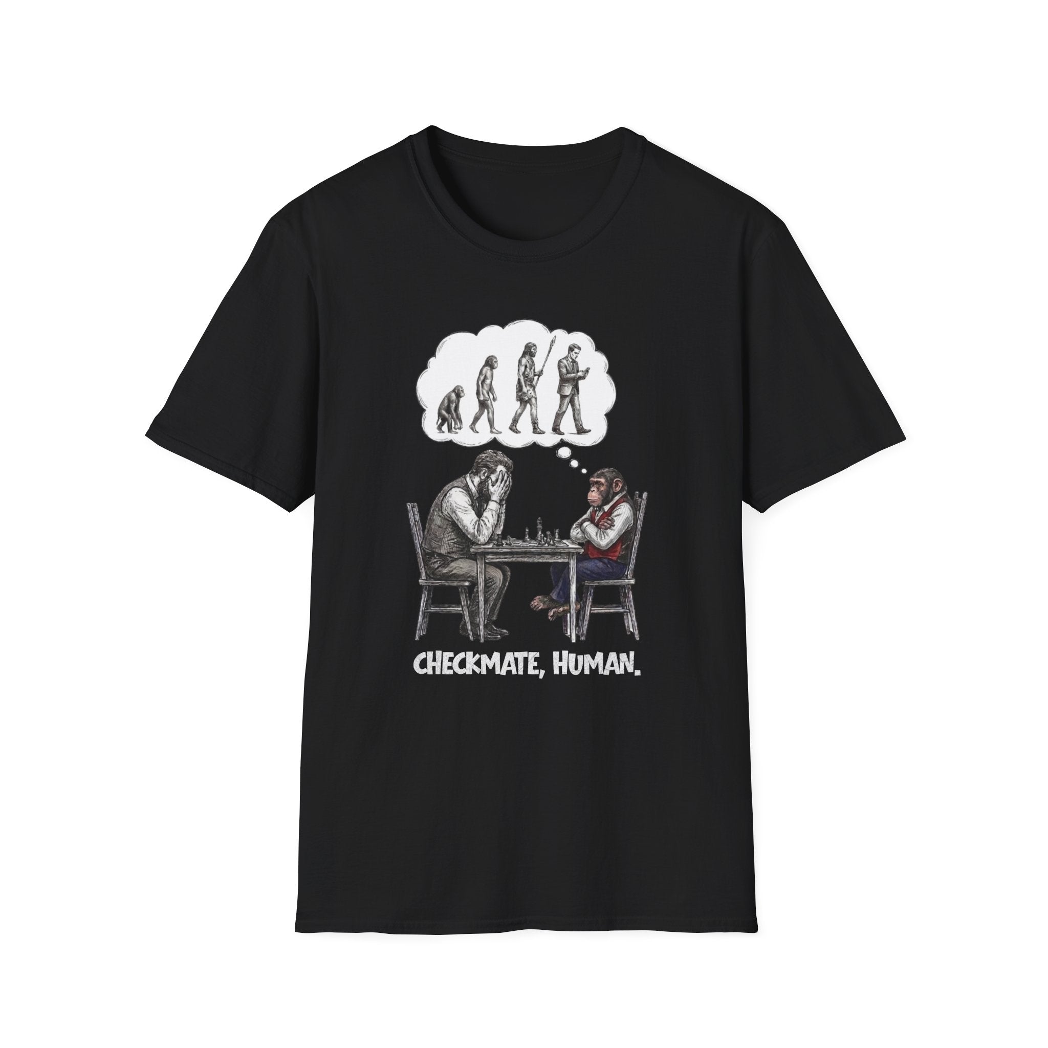 T-Shirt — 'Checkmate, Human' Chess Apes Evolution Graphic