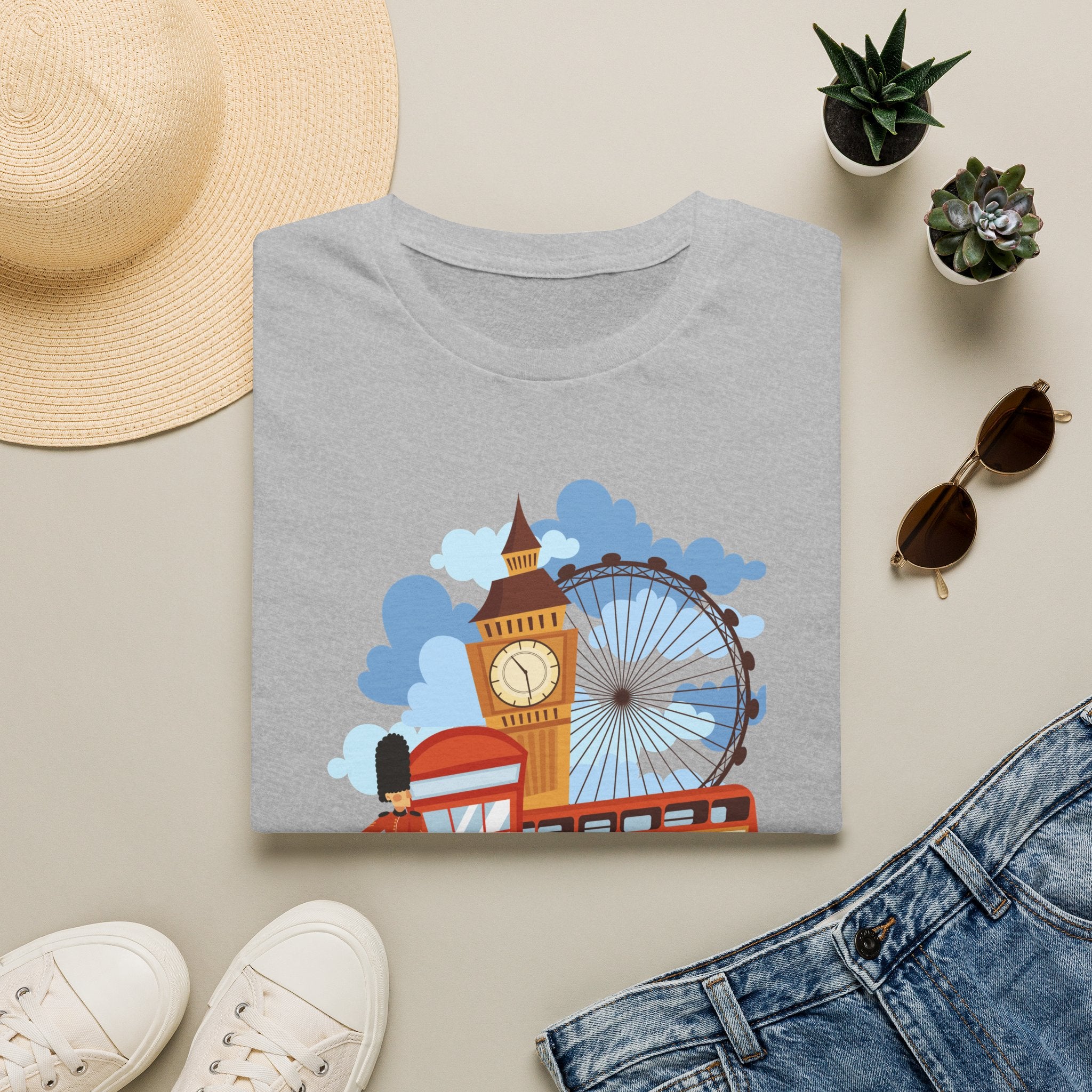 London Landmarks T‑Shirt — Big Ben, London Eye & Double-Decker Bus Design