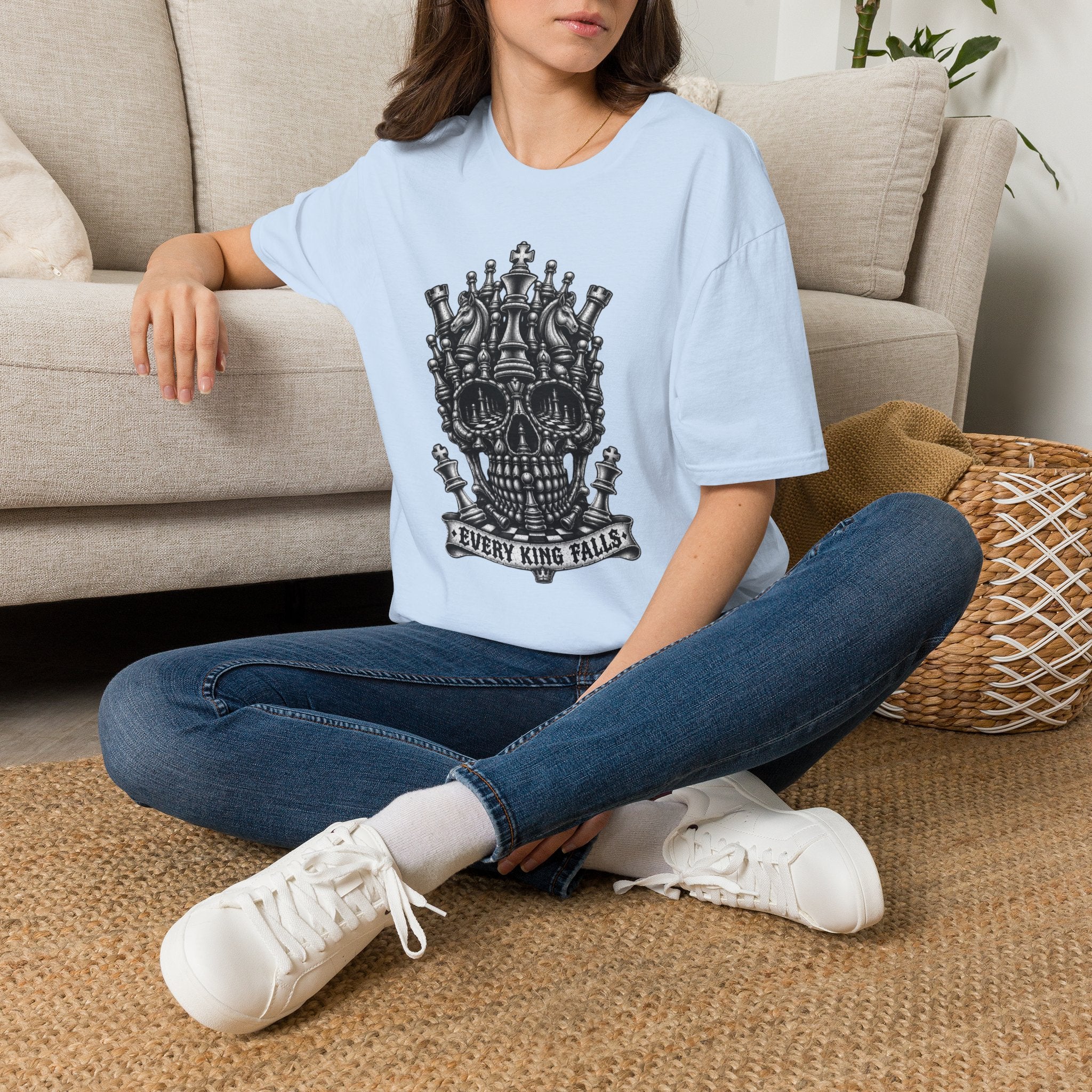 Skull Crown T-Shirt — 'Every King Falls' Gothic Chess Skull Tee