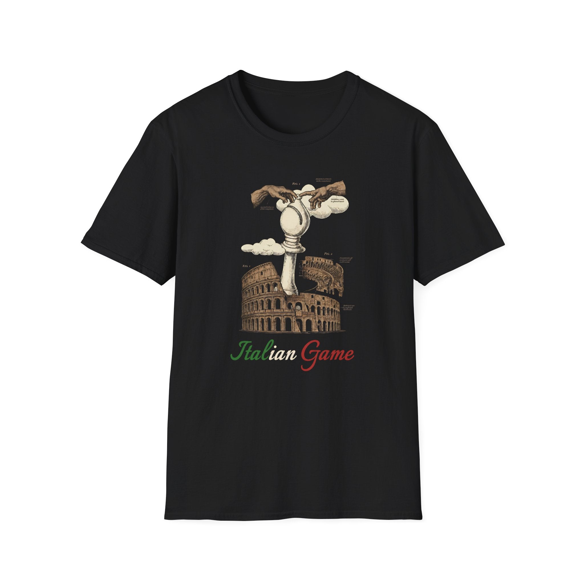 Italian Game T‑Shirt – Chess Hands Over Colosseum Graphic Tee