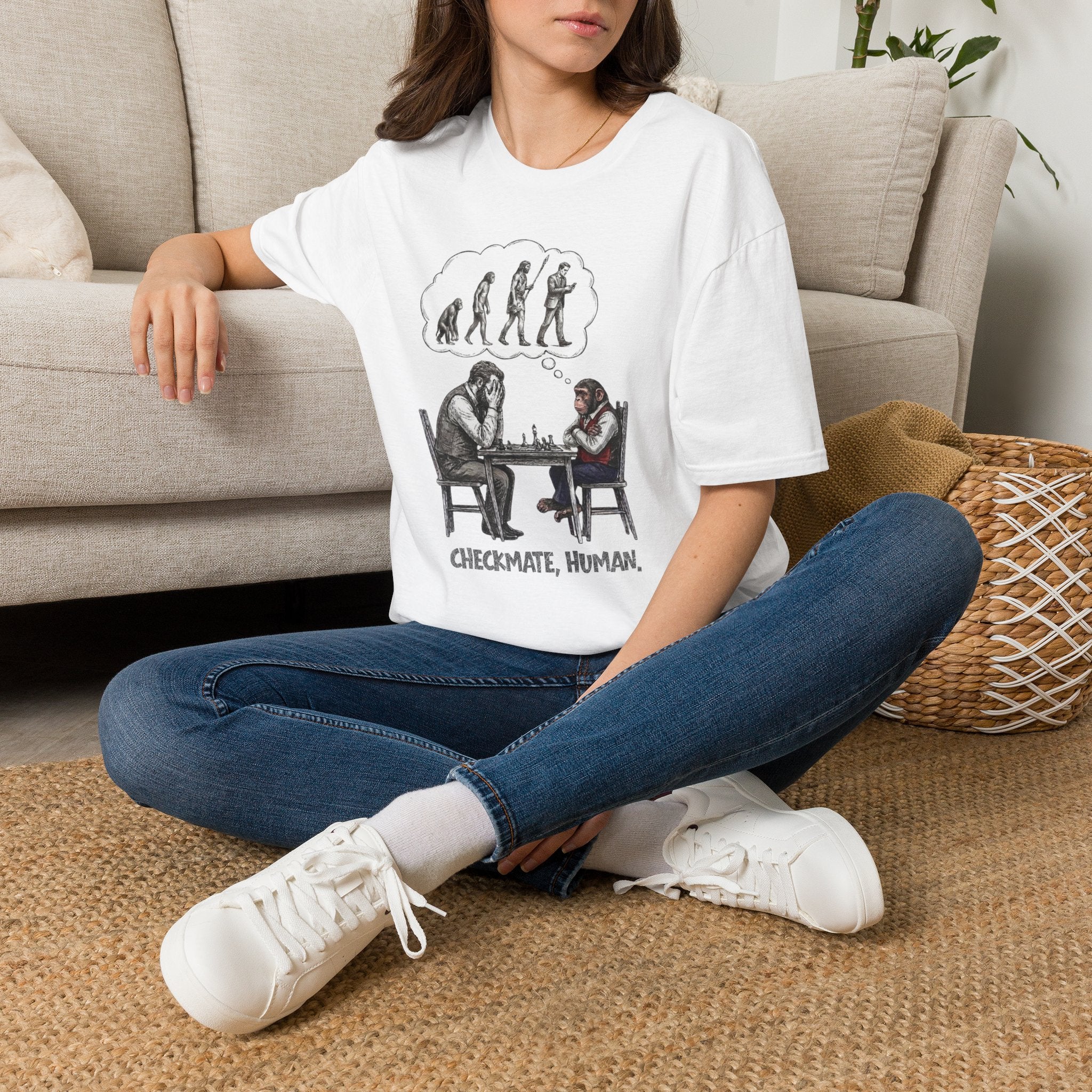 T-Shirt — 'Checkmate, Human' Chess Apes Evolution Graphic