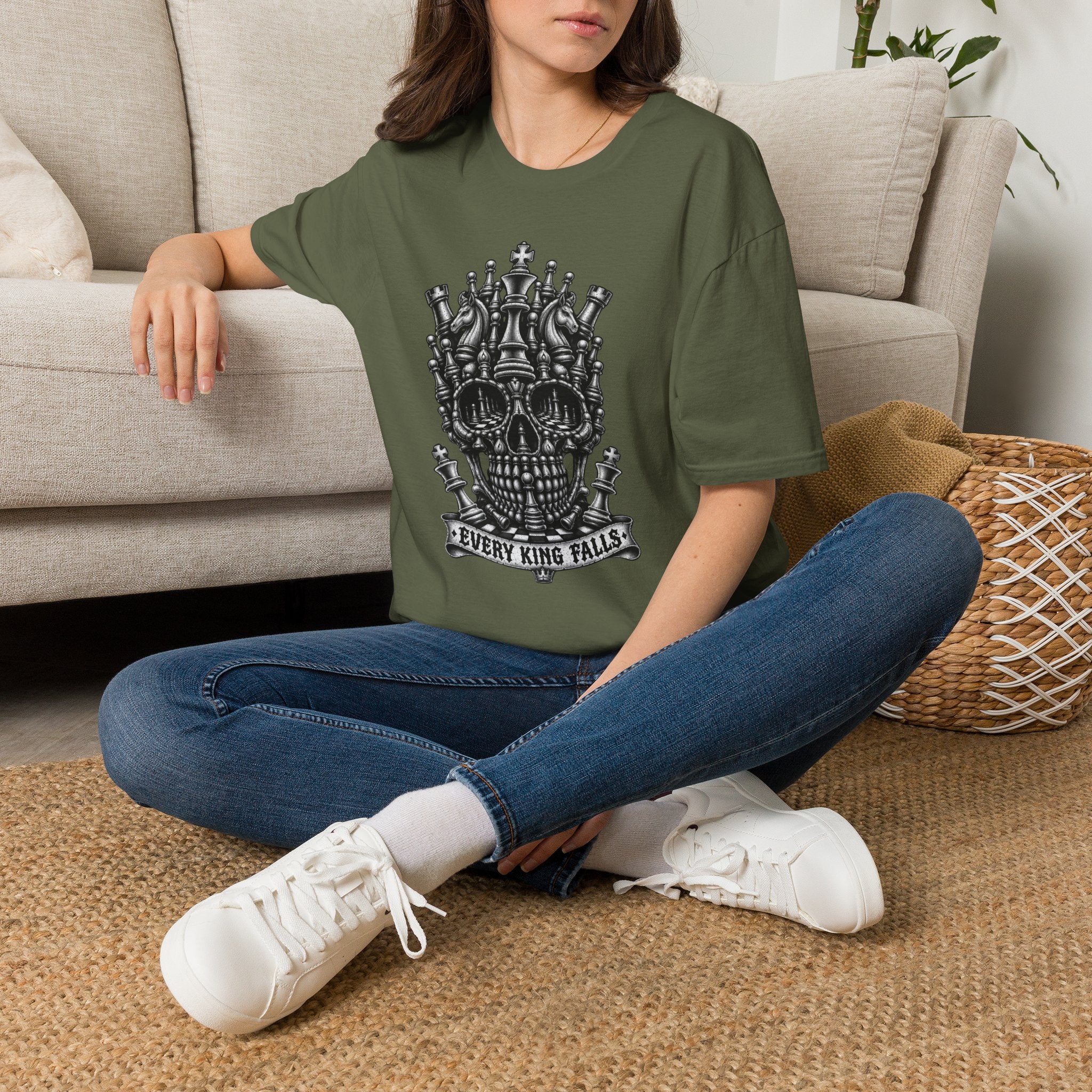 Skull Crown T-Shirt — 'Every King Falls' Gothic Chess Skull Tee