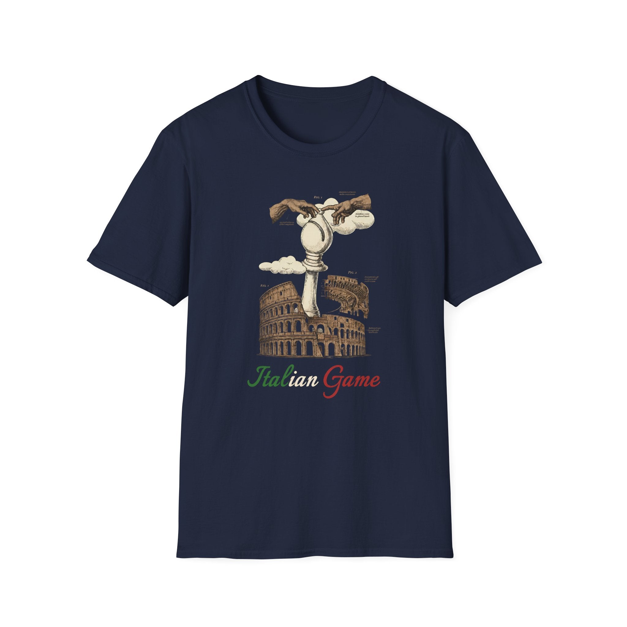 Italian Game T‑Shirt – Chess Hands Over Colosseum Graphic Tee