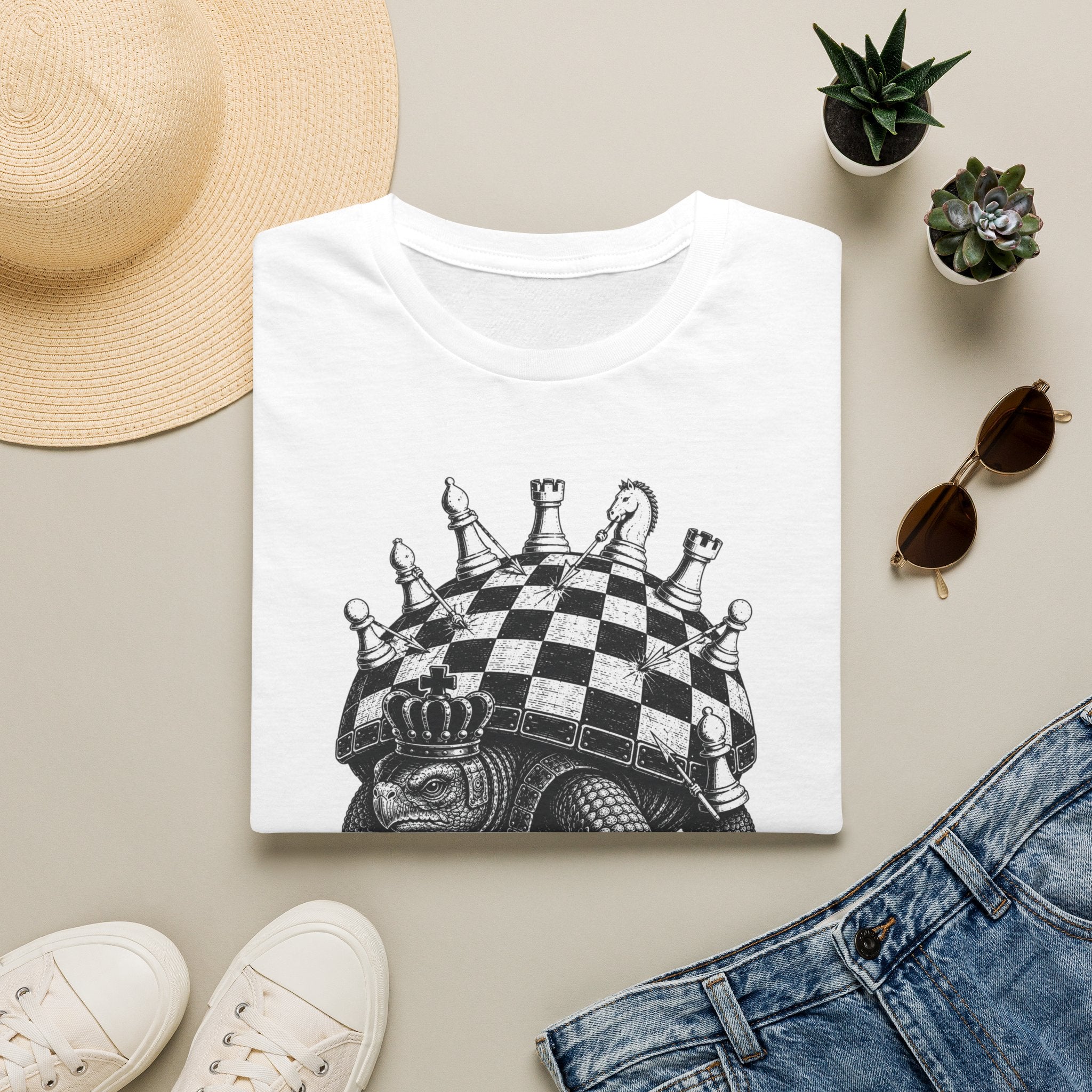 Caro-Kann Defense Chess T-Shirt — Vintage King & Crown Chessboard Design