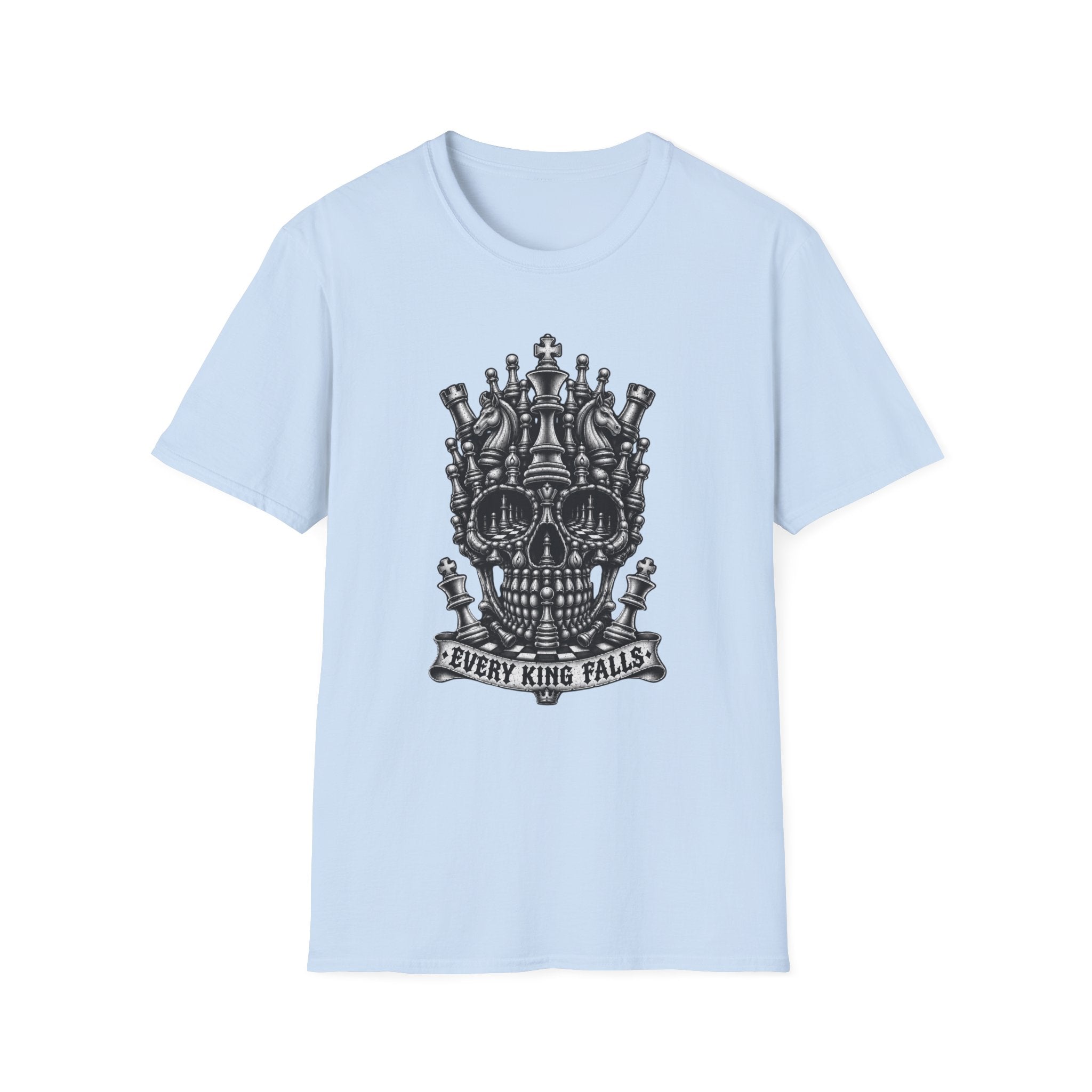 Skull Crown T-Shirt — 'Every King Falls' Gothic Chess Skull Tee