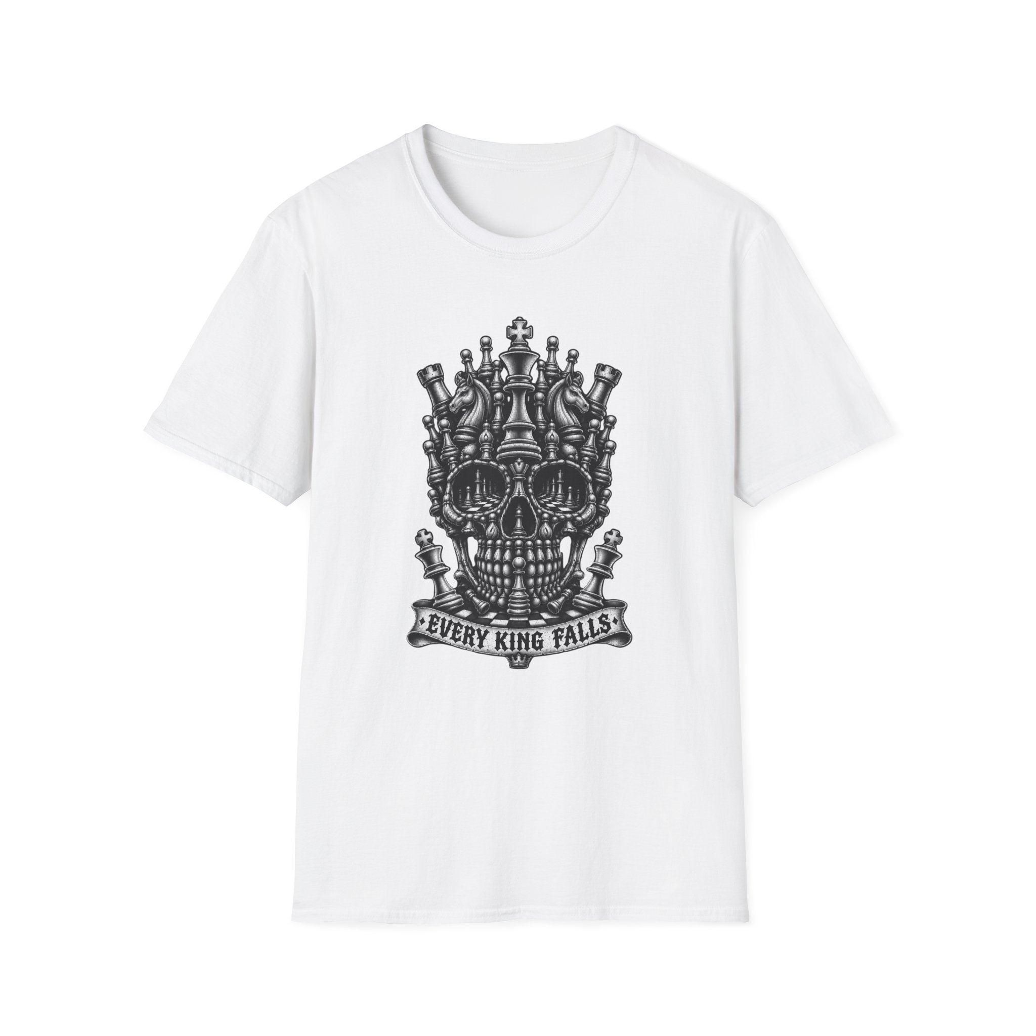 Skull Crown T-Shirt — 'Every King Falls' Gothic Chess Skull Tee