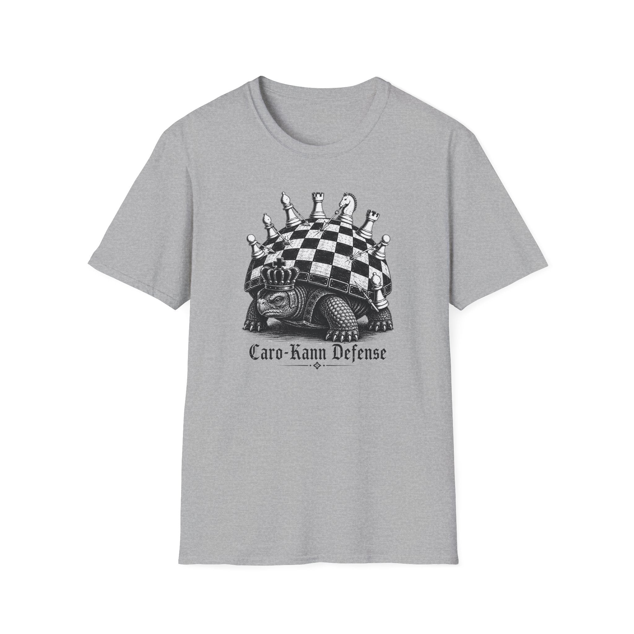 Caro-Kann Defense Chess T-Shirt — Vintage King & Crown Chessboard Design