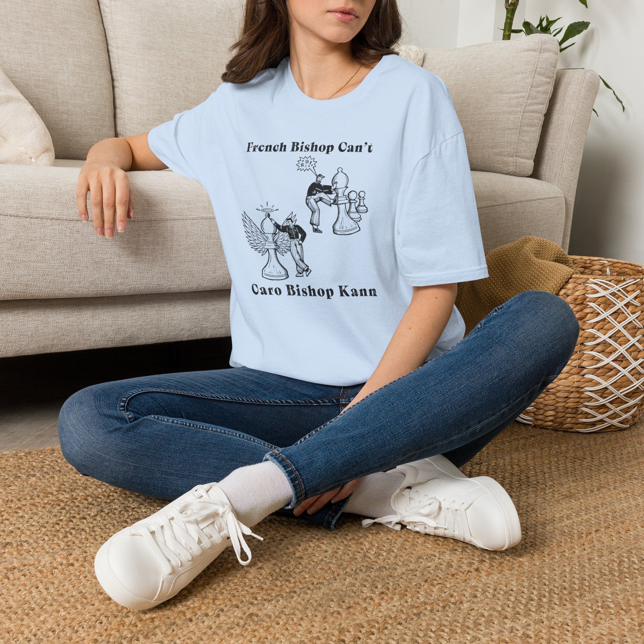 Chess T-Shirt — "French Bishop Can't / Caro Bishop Kann" Vintage Chess Humor Tee
